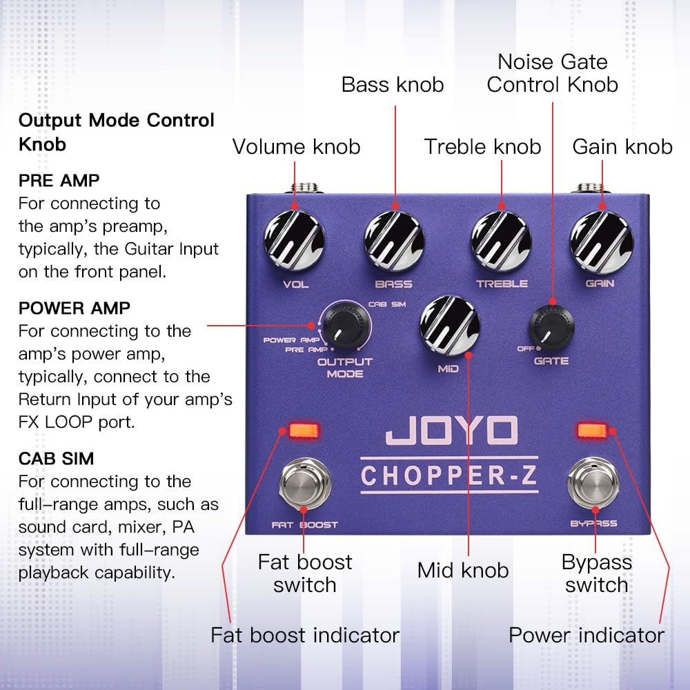 Joyo Distortion Effect Pedal Modern Metal Tone High Gain Amp Simulators All In One Pedal With 3 Band Eq For Electric Guitar (Cho