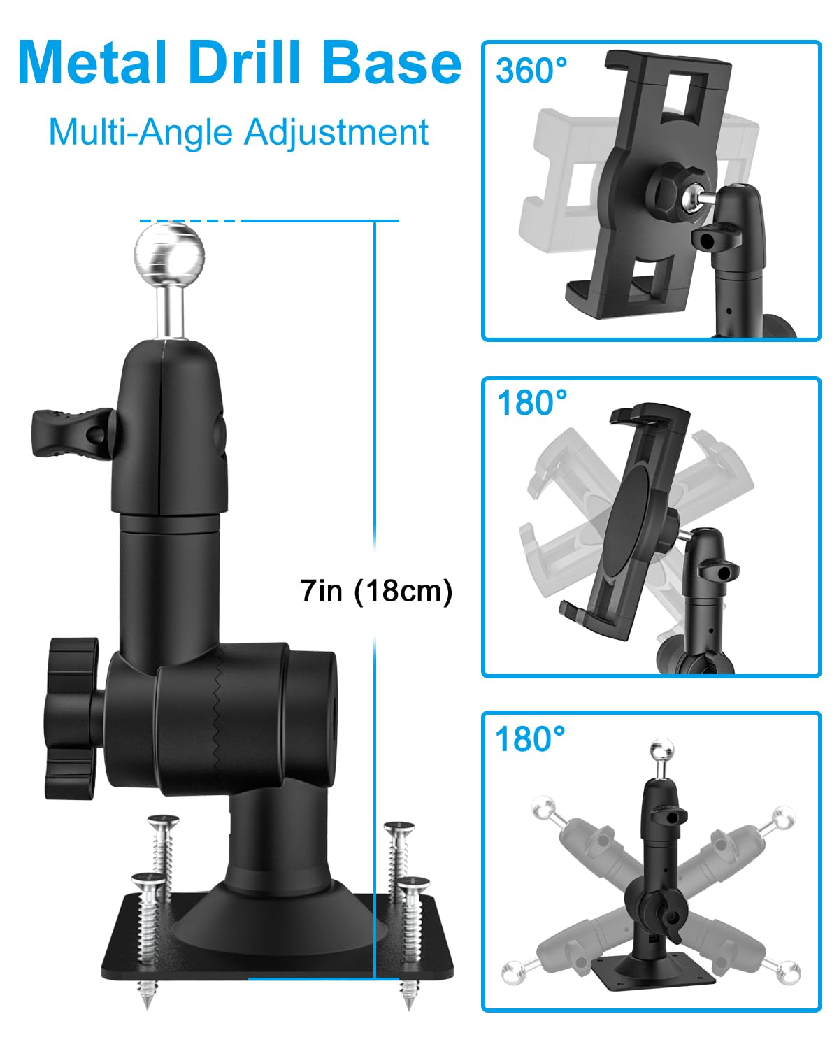Gdzn Universal Tablet Wall Mount Holder For Ipad, [Adjustable Arm] Kitchen Cabinet Drill Base Tablet Stand For 4-13 Inch Tablets