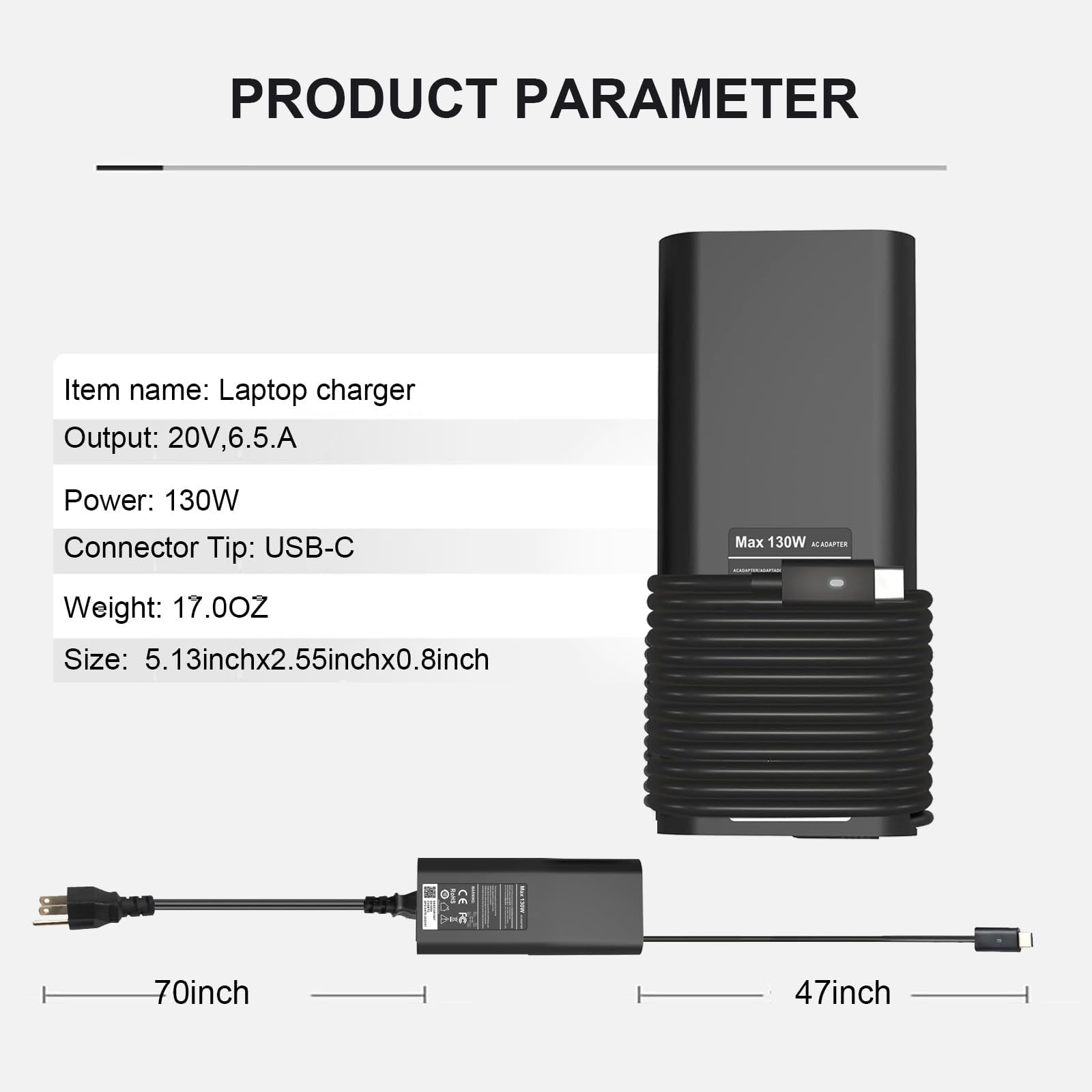 Replacement 130W Usb C Dell Laptop Charger For Dell Xps 15 2In1 9575 9510 9500 9520 Xps 17 9700 9710 9720, Precision 5530 2In1 5