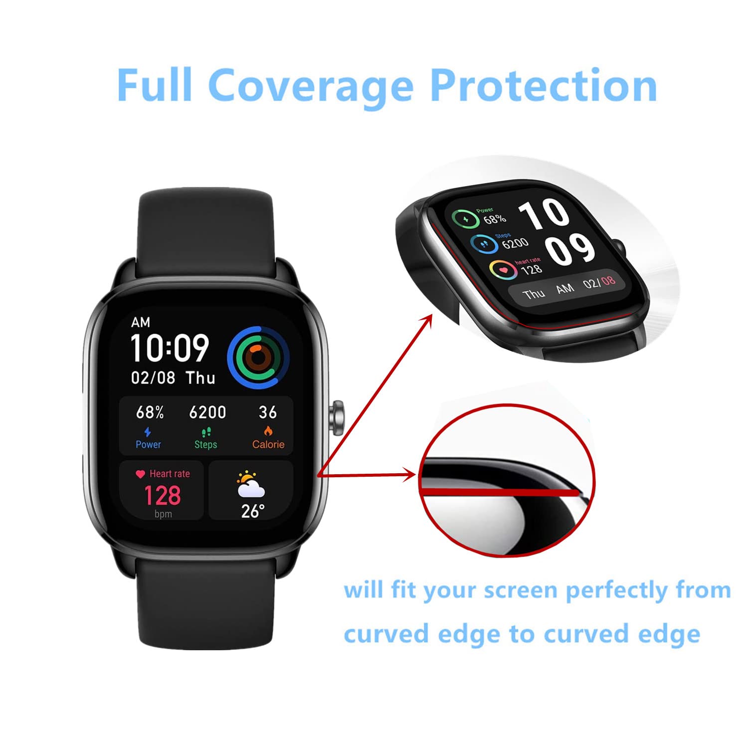Aemus Screen Protector Compatible For Amazfit Gts 4 Mini Smart Watch (3 Pack) 3D Curved Protective Film Anti Scratch Protective