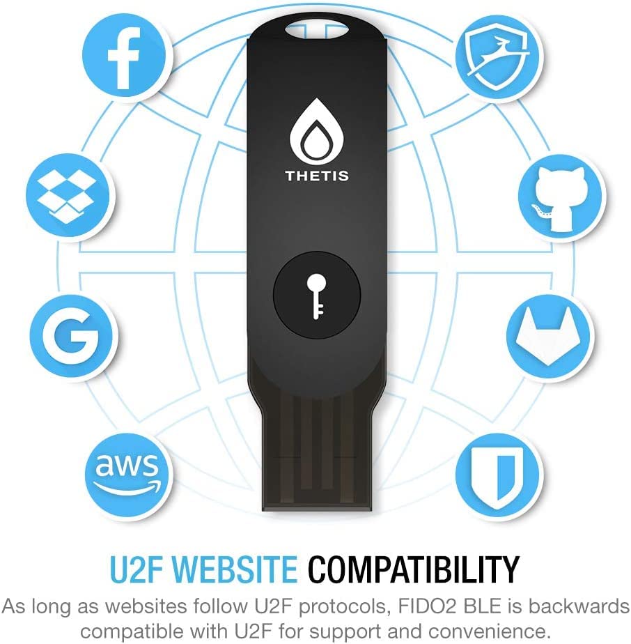 Thetis Security Key   U2F And Fido2, Usb A, Two Factor Authenticator With Bluetooth, Multi Layered Authentication Protection Hotp U2F Compatible Windows, Macos, Gmail, Linux   Black