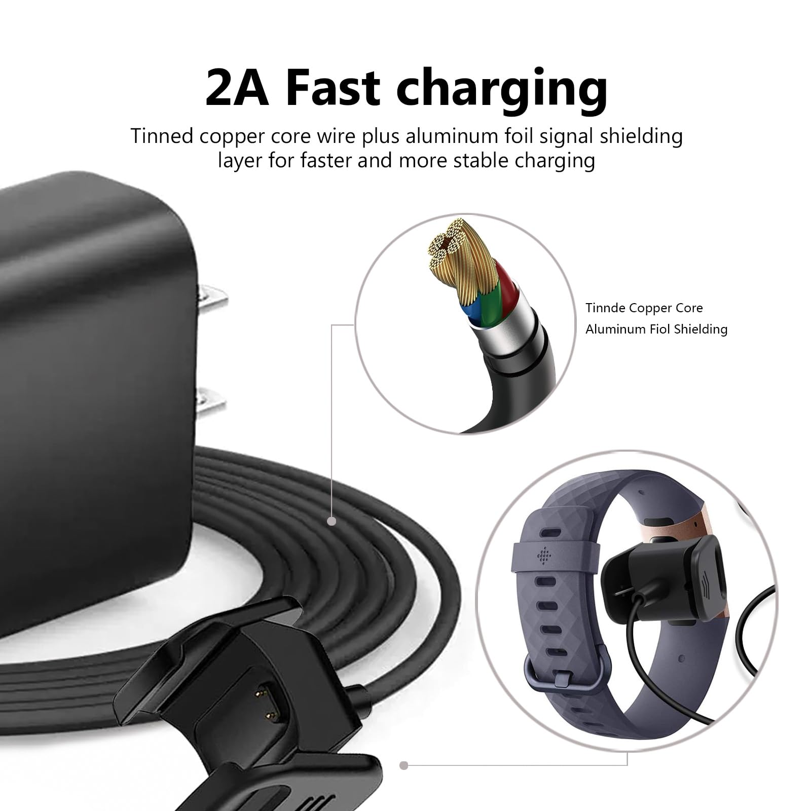 Wzhenb Fast Charger Usb Charging Cable Cord For Fitbit Charge 3 Fitness Activity Tracker Fb409, Fitbit Charge 4 Fb417, Fitbit Ch