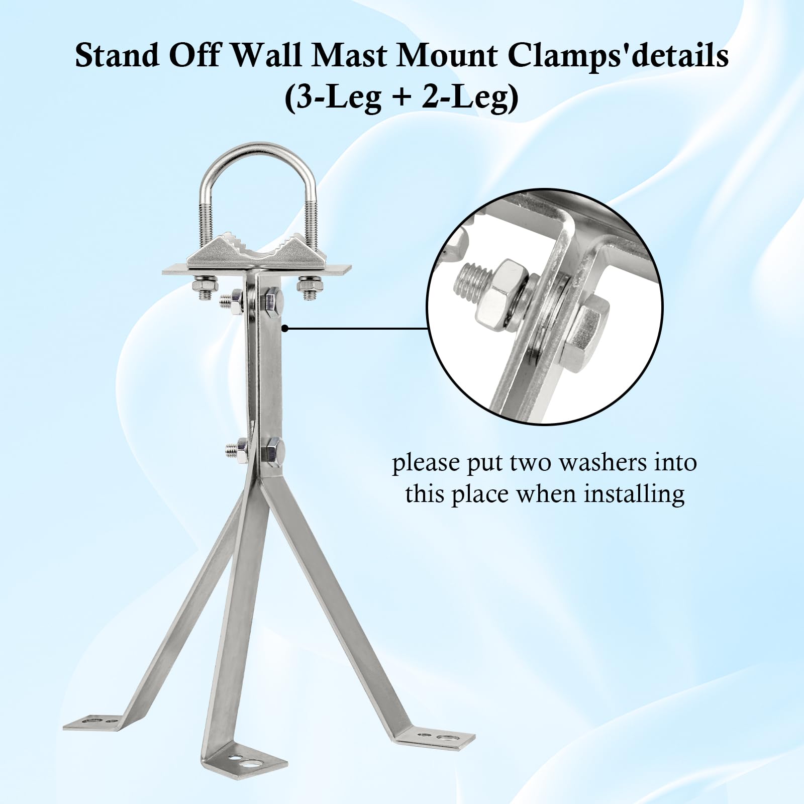 XRDS-RF Antenna Wall Mount Bracket, 14 Inch Heavy-Duty, Silver, 3-Leg + 2-Leg Design, Windproof for TV Antenna Mast