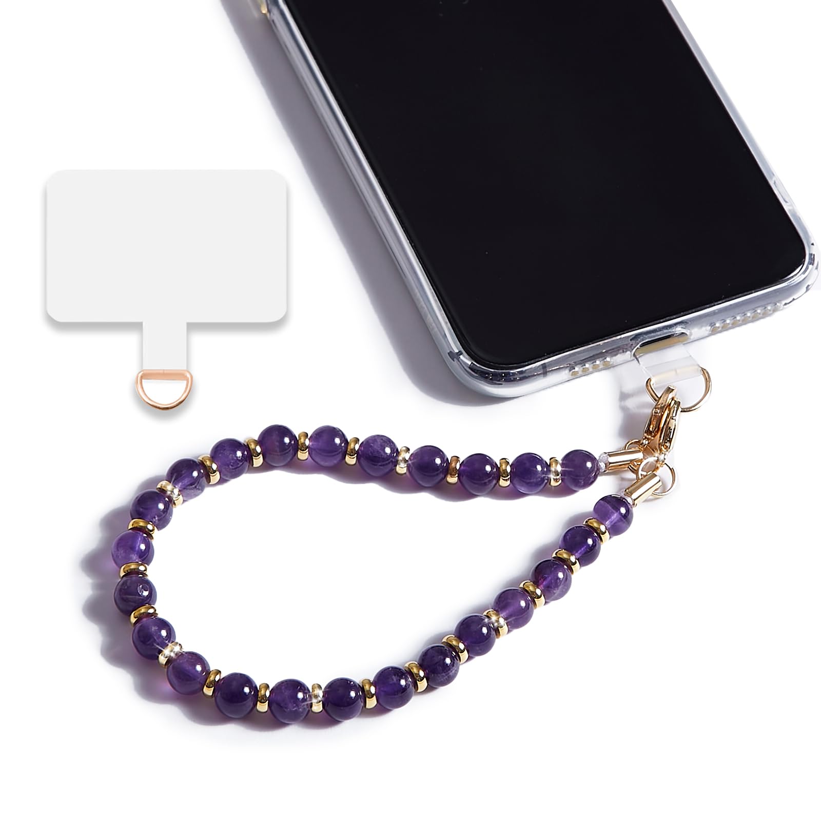 Lostars Marble Beaded Iphone Wrist Strap,Detachable Phone Bracelet Strap With Tether Tab,Hands Free Phone Wristlet Strap (Amethy