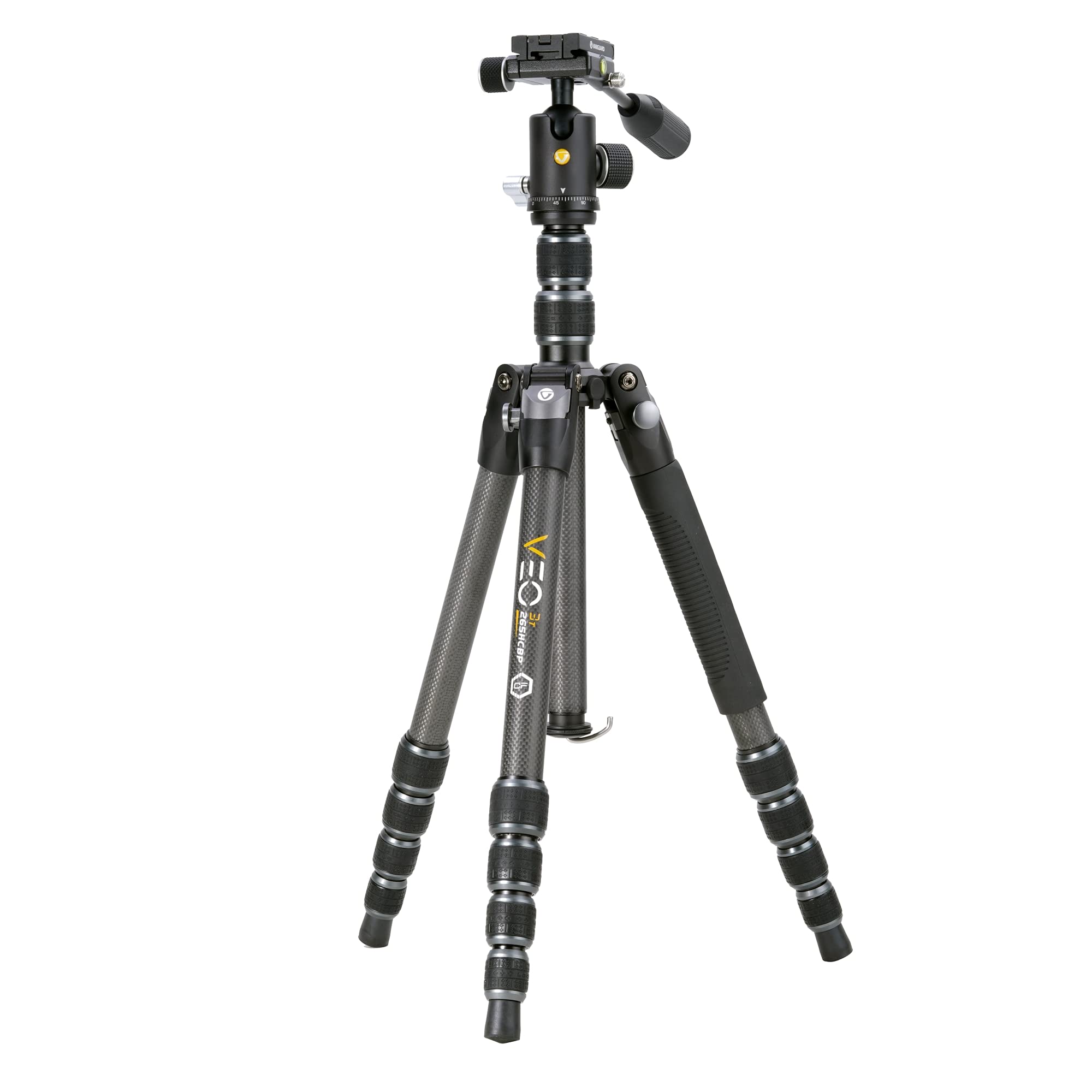 Vanguard Veo3T265Hcbp Carbon Fiber Travel Tripod With Ball Head, Removeable Pan Handle, And Quick Shoe With Built In Smartphone Holder