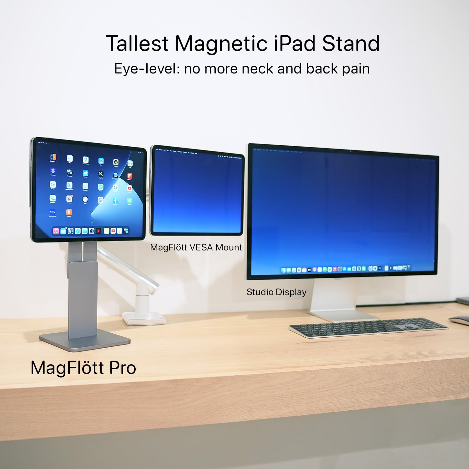 Tallest Height Adjustable Magnetic Stand For Ipad Pro 11, Ipad Air 11' M2 (2024), Ipad Air 10.9, Ipad 10Th Gen, 17.5' Max Height, Stand For Iphone W/Magsafe, Usb C Curved Cable, Magflott Pro 11/10.9