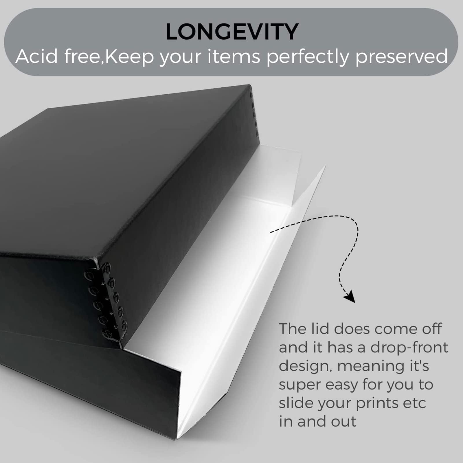 Lineco Museum Archival Storage Box, 11.75X15.25X3 In. Drop Front Design. Acid Free With Metal Edge. Organize Photos, Pictures, Prints, Documents, Crafts, Diy. Black, 8 Pack