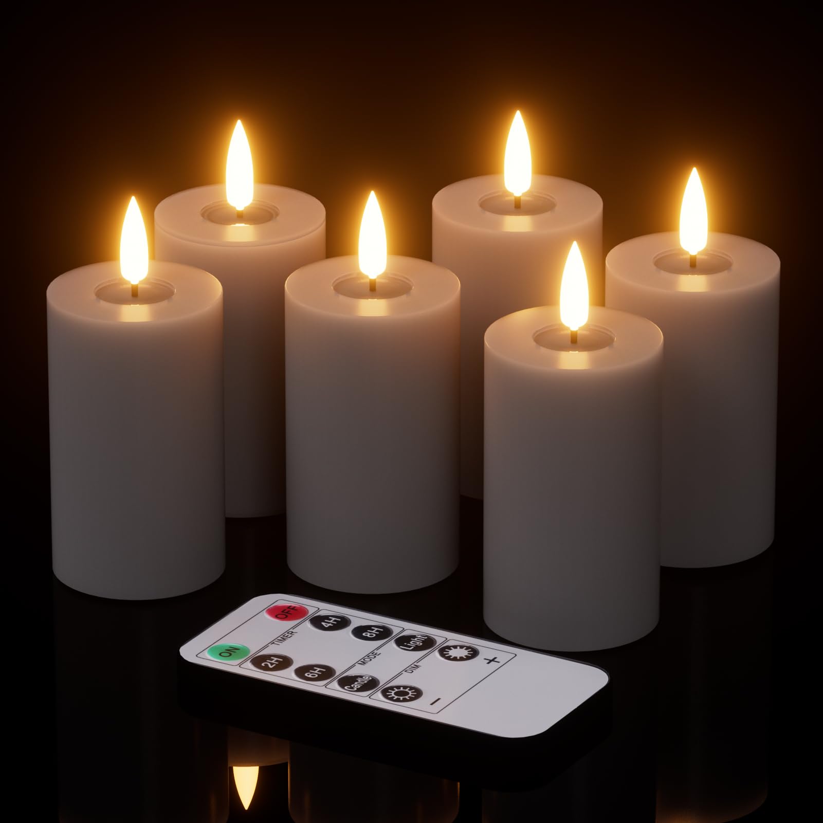 Lasumora Mirror Surface Votive Candles Battery Operated with Remote Timer, 6pcs Real Wax LED Votive Candle Realistic Flickering 