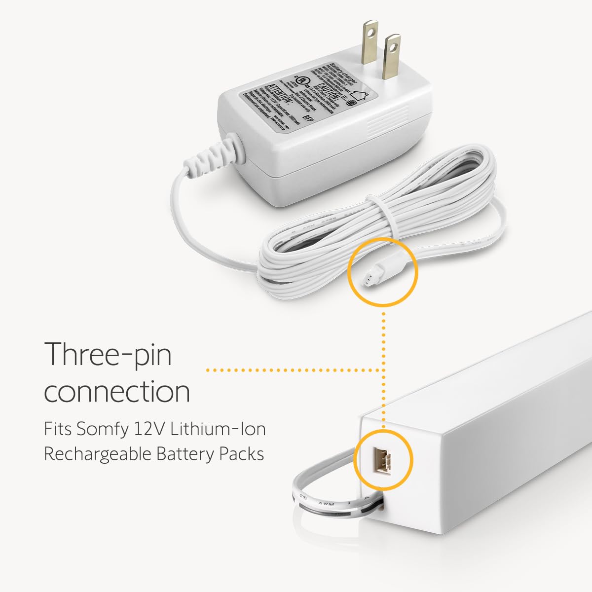 Somfy Lithium Ion Charger   Charge Rechargeable Lithium Ion Battery For Motorized Shades, Blinds, Curtains And Awnings   Long La