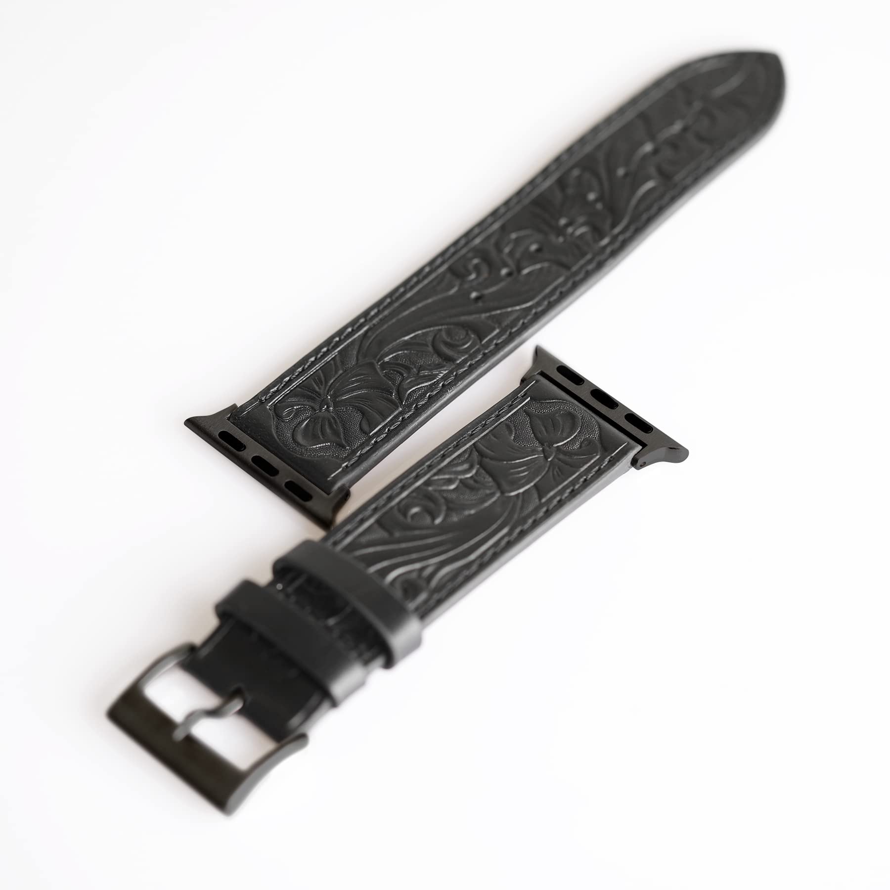 Falandi For Apple Watch Band Leather Black 42Mm 41Mm 40Mm, Western Retro Leather Classical Replacement Smart Watch Band For Iwat