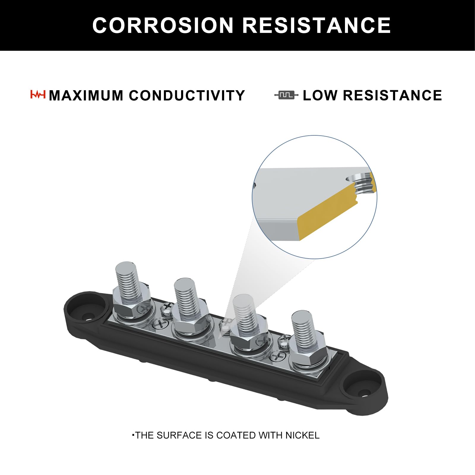 Bus Bar 250A 12V Power Distribution Block With 3/8'' (M10) 4 Posts Terminals Block With Cover For Automotive, Marine, Battery Sy