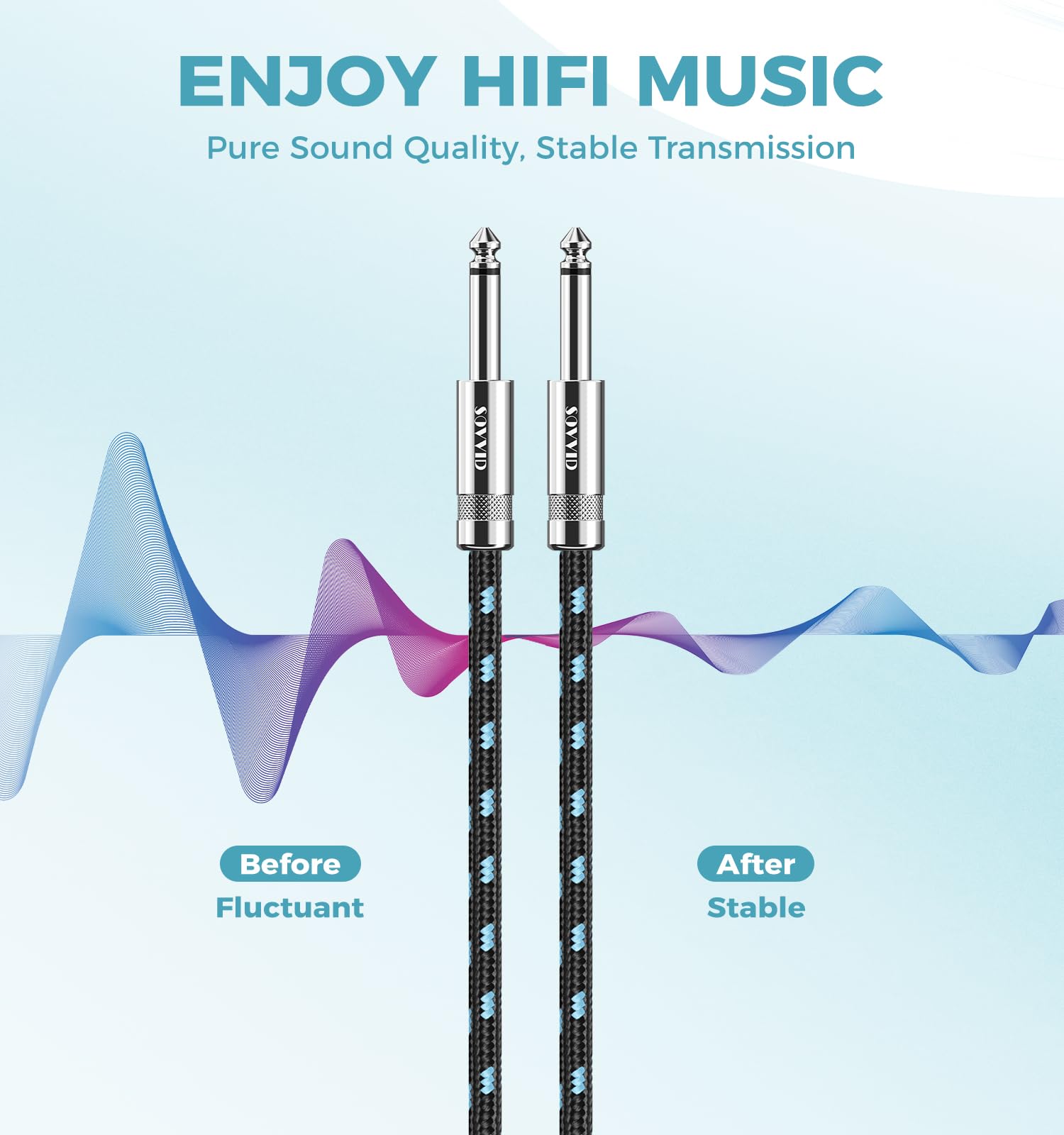 Sovvid 2 Pack Guitar Cable 10Ft   Straight Instrument Cable Quarter Inch Cable Electric Guitar Cord 1/4 Guitar Cables Guitar Amp