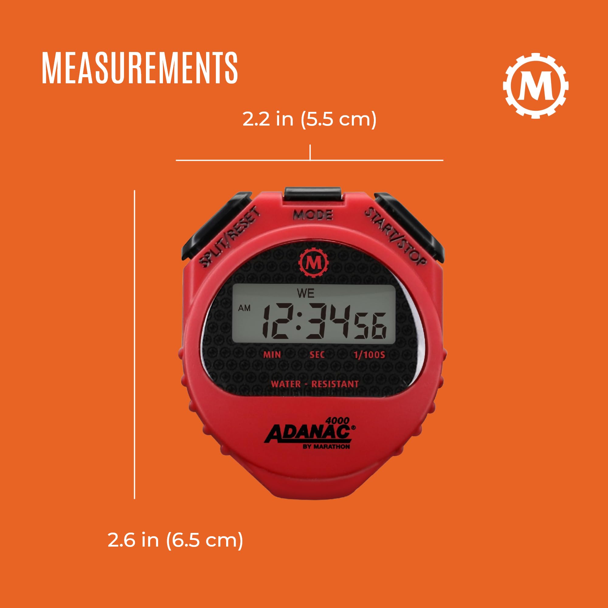 Marathon Adanac 4000 Digital Stopwatch Timer, Red   High Precision Accuracy To 1/100Th Seconds   Water, Dust & Shock Resistant   46� Lanyard Included