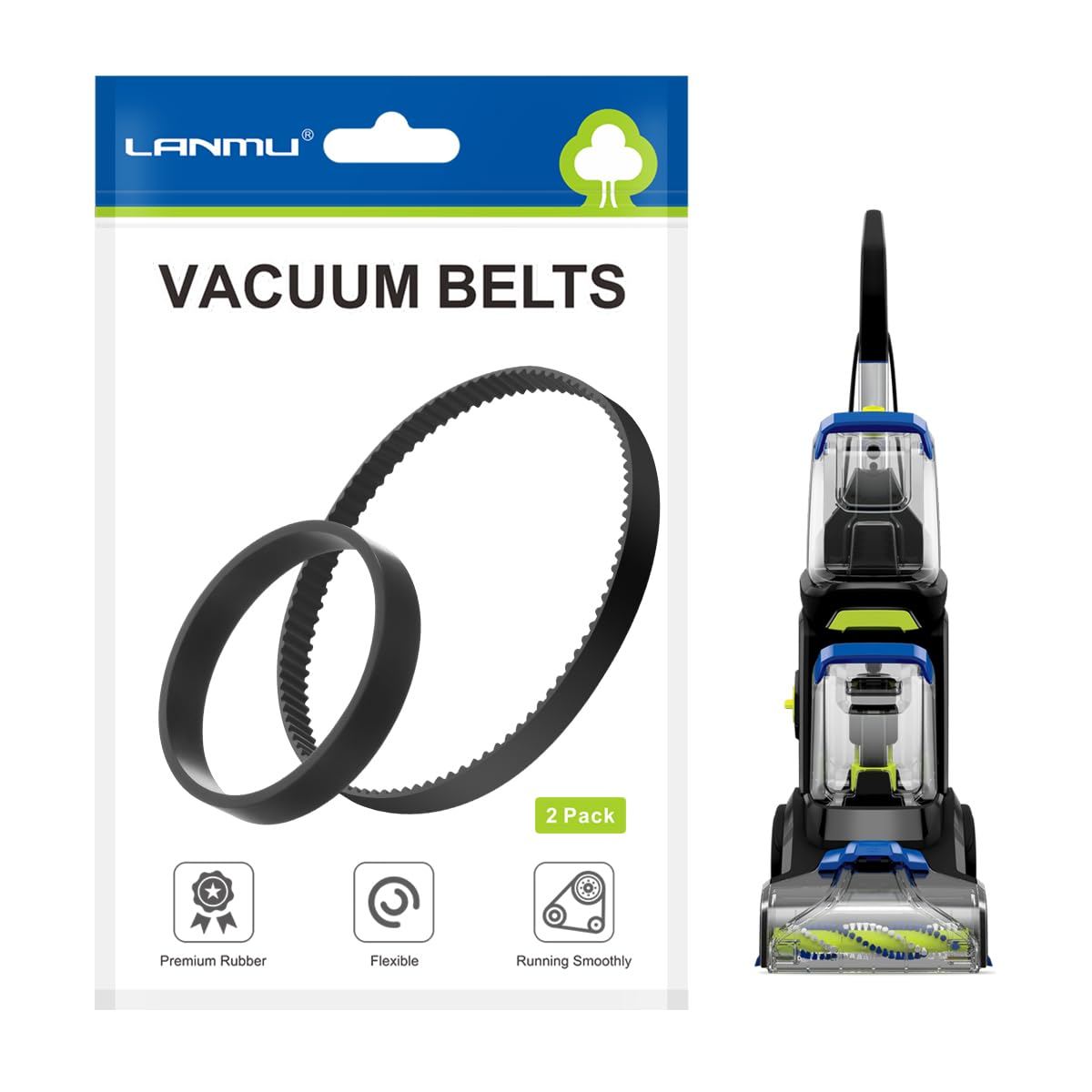 LANMU Replacement Belts Set for Bissell 3071 3067 3072 3109 TurboClean DualPro Pet/PowerForce PowerBrush Pet XL Carpet Cleaner, 