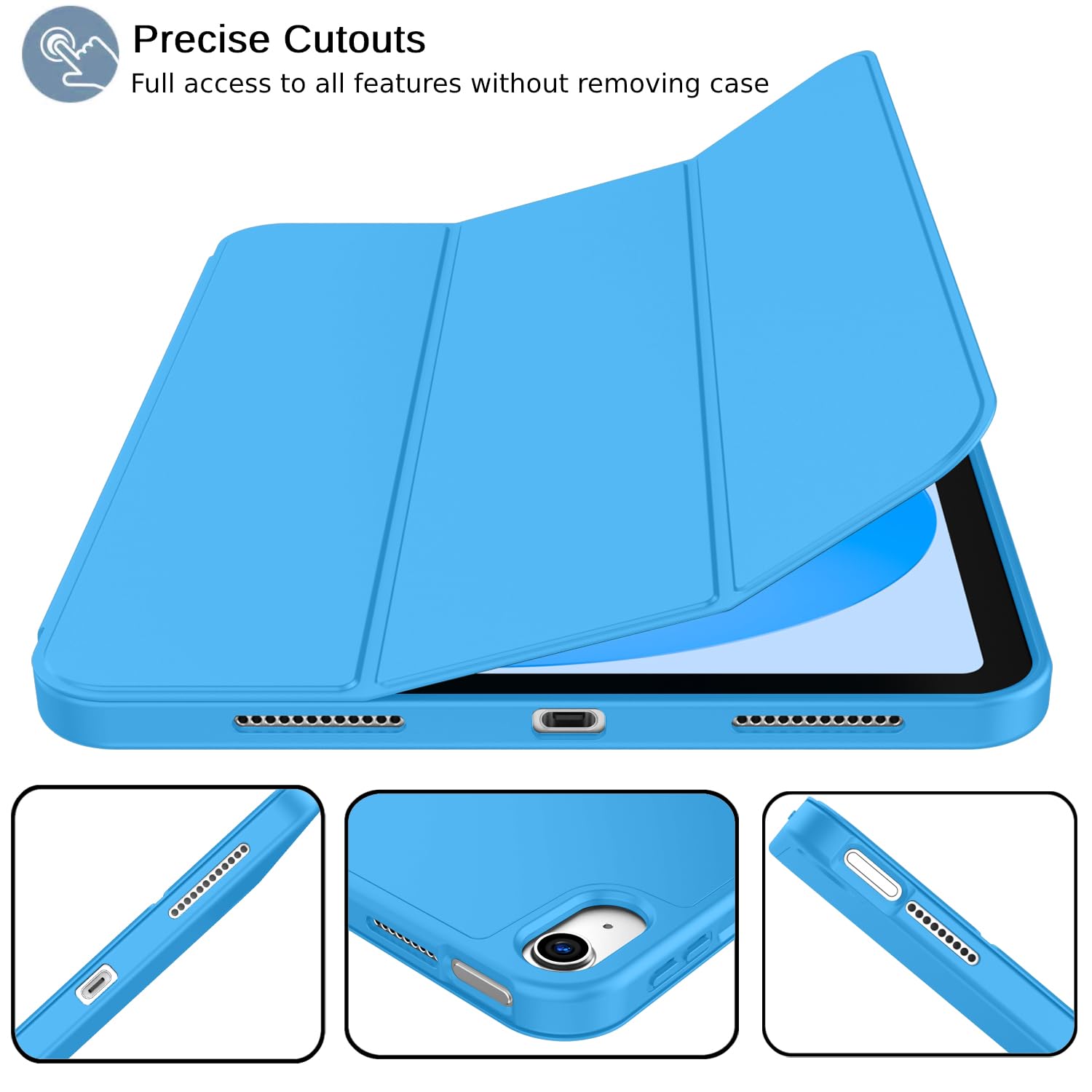 Imieet New Ipad (A16) 11Th Generation Case 11 Inch 2025, Ipad 10Th Generation Case 2022 10.9 Inch With Pencil Holder, Trifold Stand Smart Cover With Soft Tpu Back,Auto Wake/Sleep(Ocean Blue)