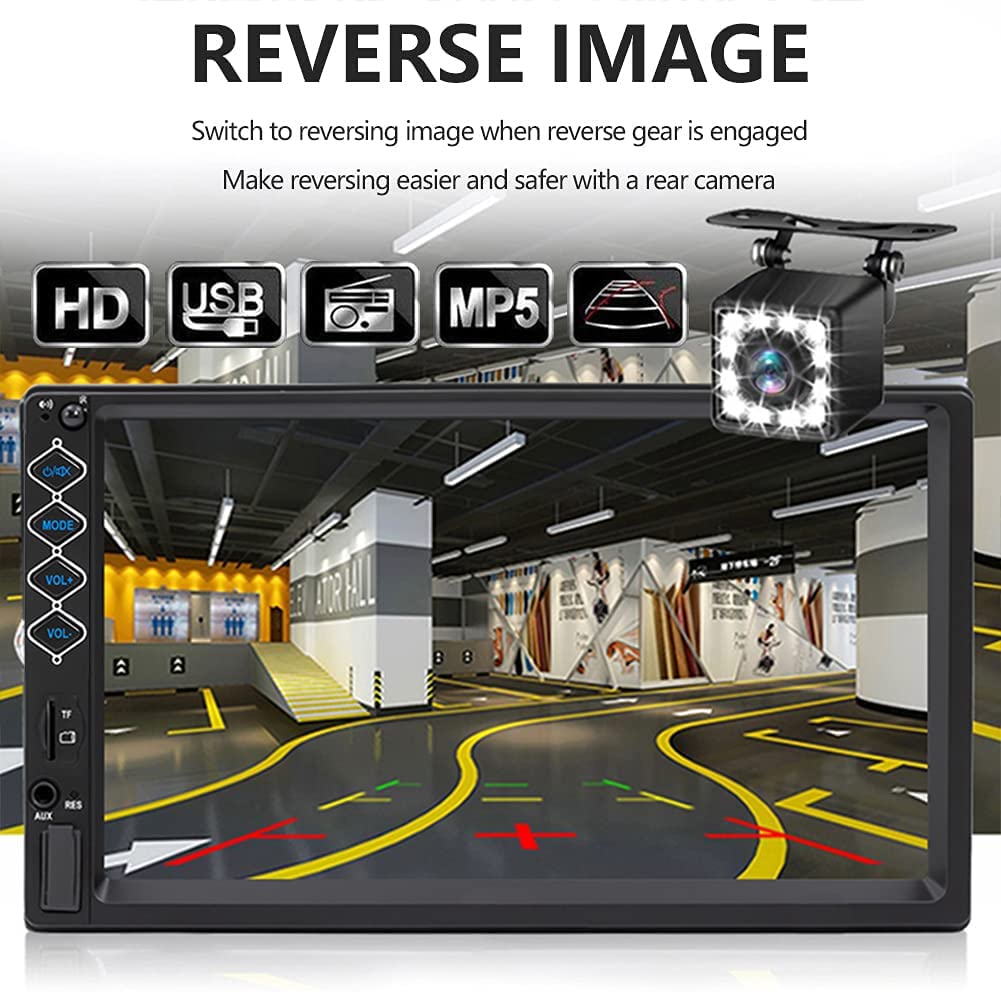 7 Inch Car Stereo Double Din Bluetooth 5.1 Touch Screen Fm Radio,Backup Camera/Support Mirror Link/Hands Free Calling,Steering W