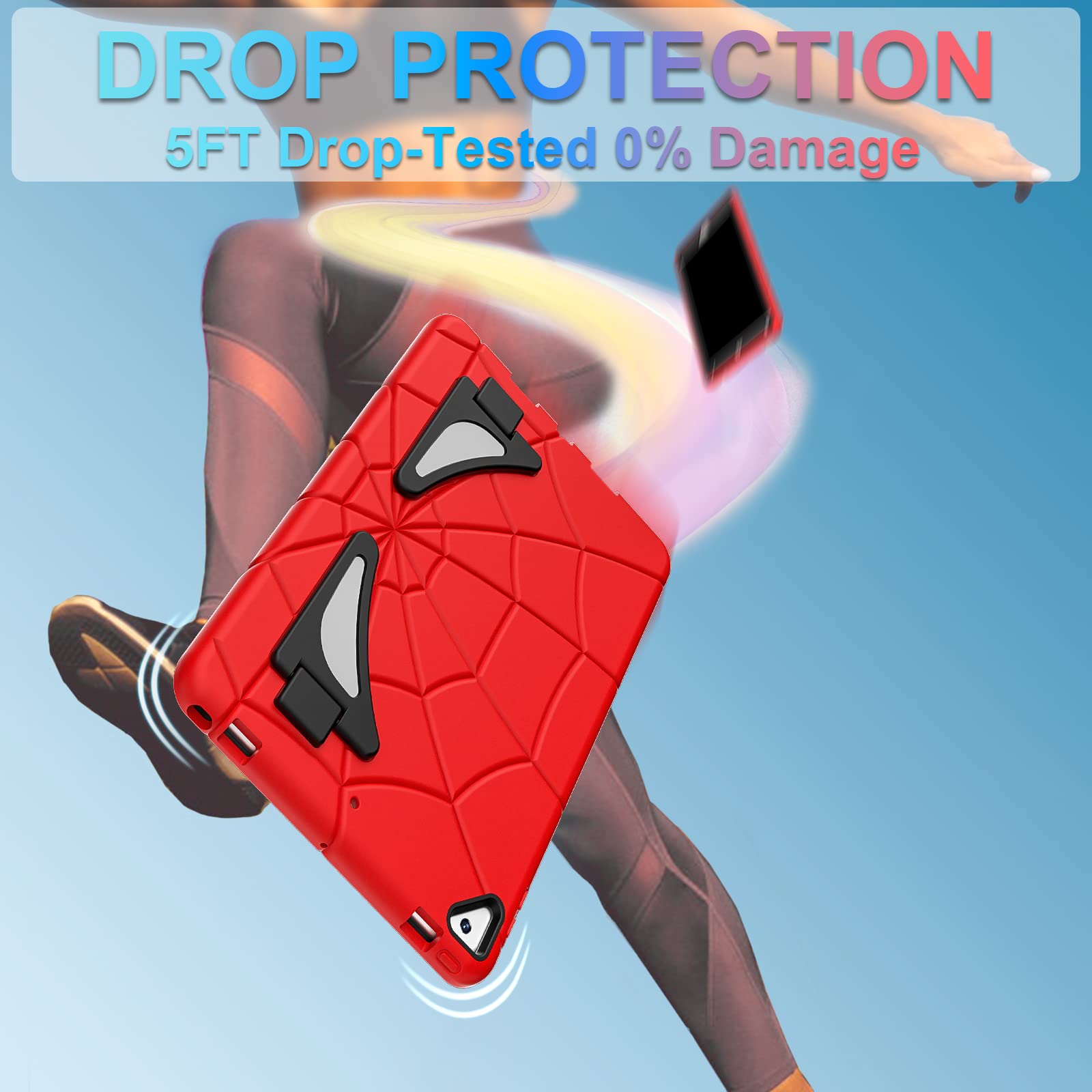 Nitupai iPad 9th/8th/7th Gen Case - Heavy Duty Shockproof, Rugged Protection, 10.2 Inch, Kids Friendly, Red+Black, with Stand