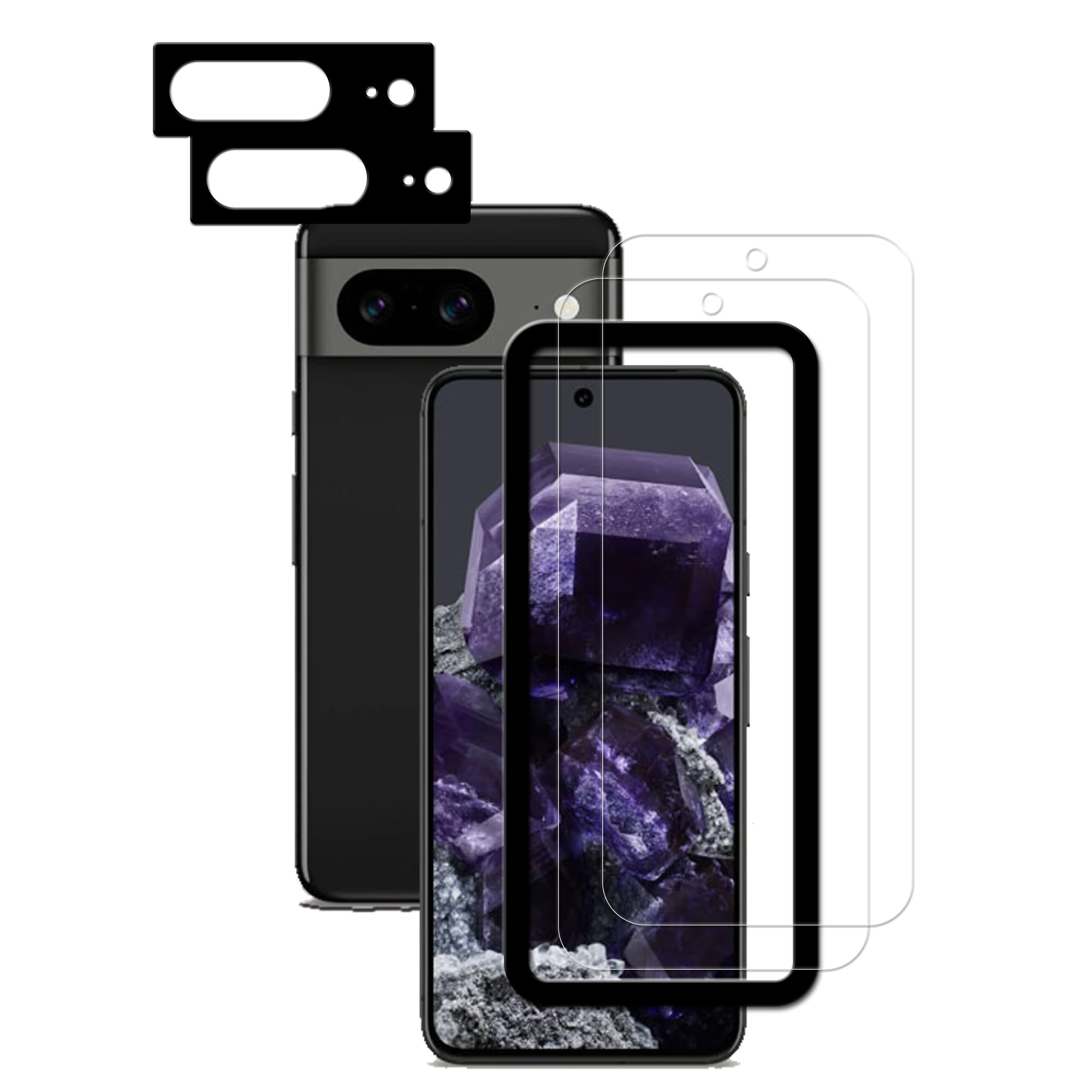 Hkkais Screen Protector For Google Pixel 8 Tempered Glass 2 Pack Camera Lens Protector Film 2 Pack With Easy Alignment Tool