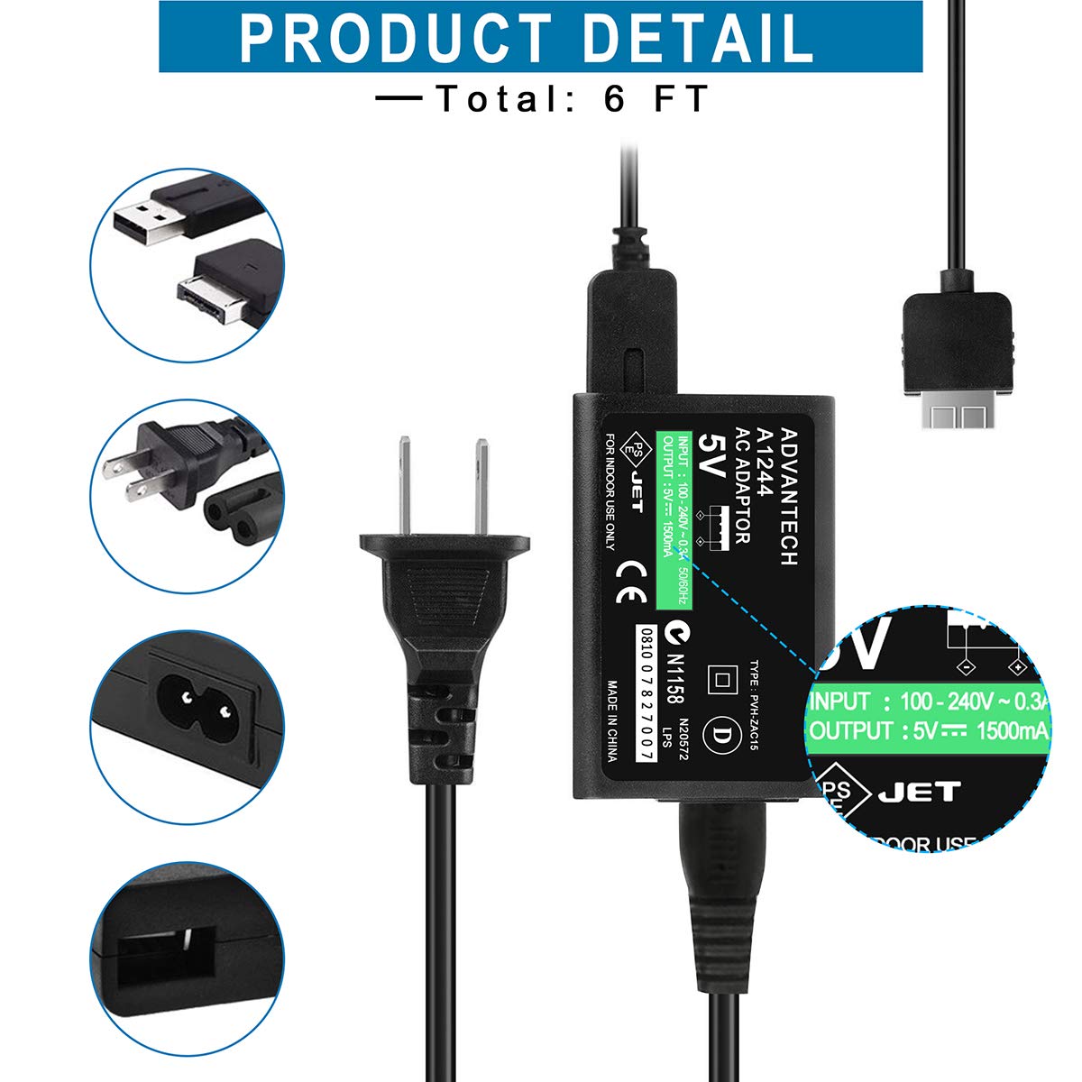 Fite On Usb Cable Ac Power Wall Charger Supply Convert Adapter Replacement For Sony Psv Ps Vita