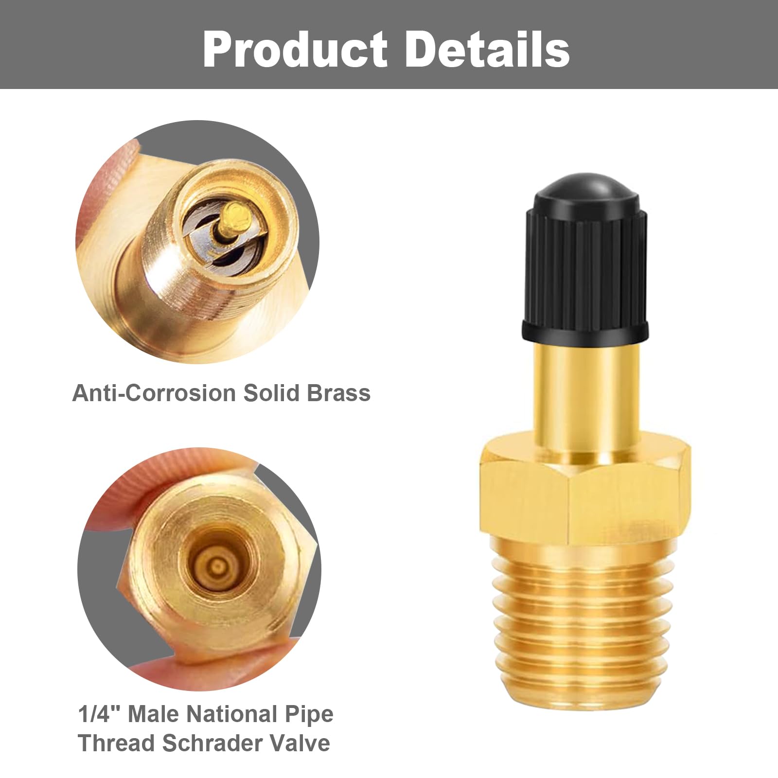 Godeson 1/4'' Npt Tank Valve, Anti Corrosion Brass Schrader Valve With 1/4'' Male Npt,Using With Air Compressor Tanks With Seali
