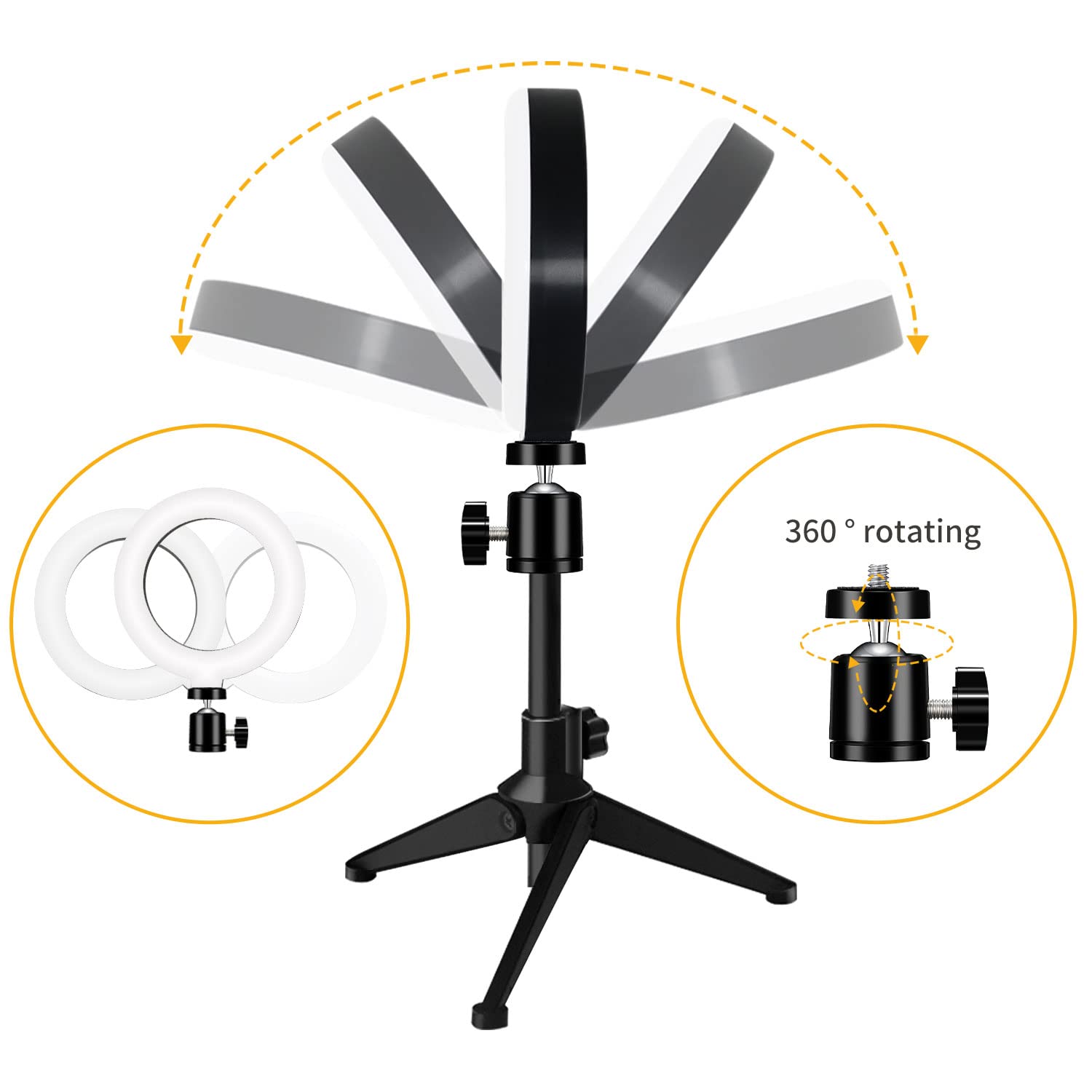 MEZHER Desk Ring Light - 6" Clip-on LED Lamp for Zoom Meetings, Warm White, Model ZM-HX160, with Tripod Stand for Video Recording and Gaming