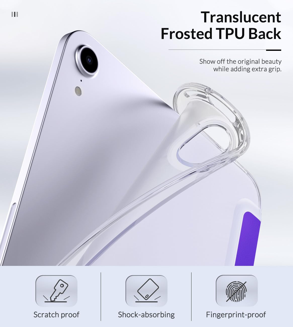 MoKo Case Fit New iPad Mini 7 (A17 Pro) 2024, iPad Mini 6th Generation Case 2021 (8.3 inch), iPad Mini 6 Case, Soft TPU Translucent Frosted Back Cover Case for iPad Mini 7th, Purple Violet