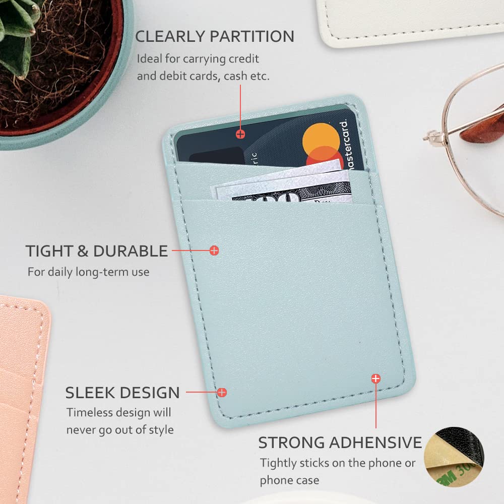 Card Holder For Phone Case, Phone Card Holder Leather, Dual Pocket Phone Wallet Stick On For Iphone, Android Cell Phone   White