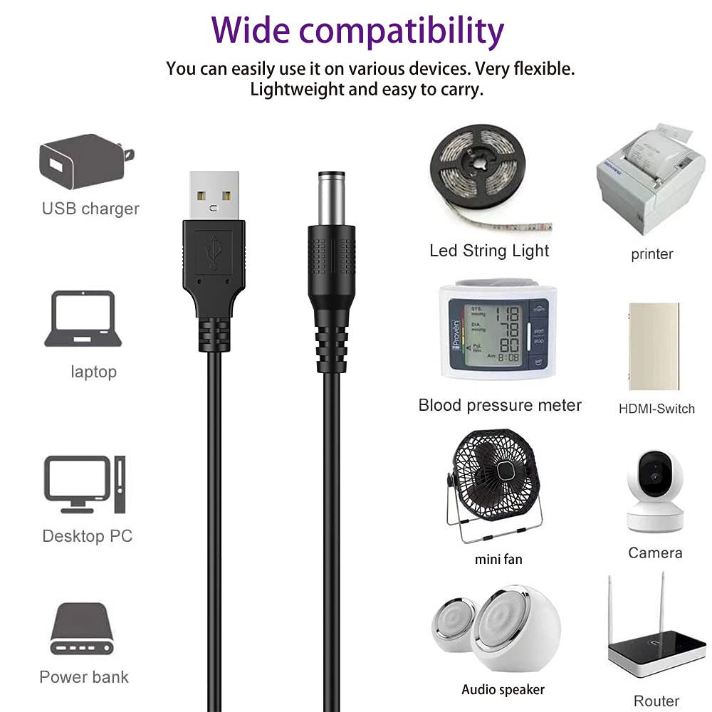 Liansum Usb To Dc 5V Power Cord, Universal Dc 5.5X2.1Mm Cable With 8 Connectors (6.4X4.4, 5.5X2.5, 4.8X1.7, 4.0X1.7, 3.5X1.35, 2