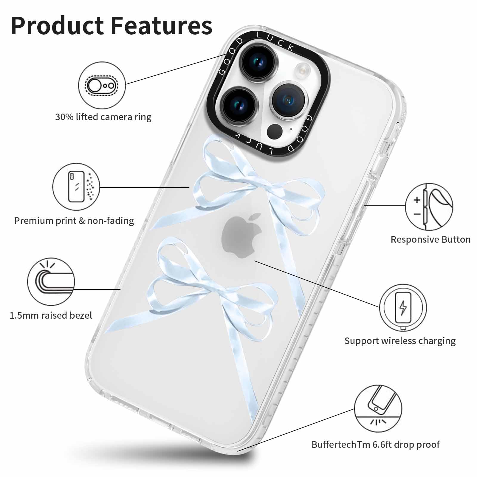 Rumdey 2 Pack Clear Bow Phone Case For Iphone 14 Pro Max 6.7 Inch, Cute Aesthetic Pattern Design Protective Soft Slim Shockproof