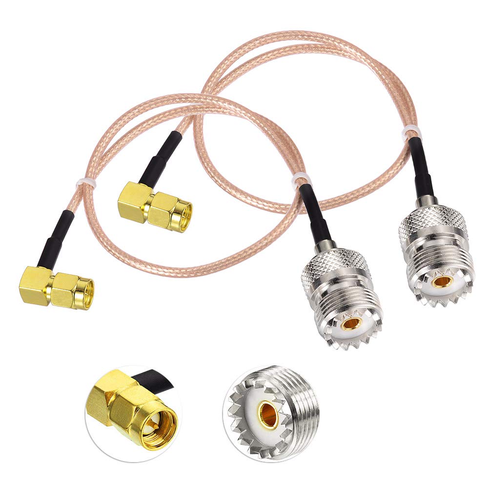 SUPERBAT SO239 to SMA Cable UHF Female SO-239 to SMA Male Right Angle Cable 12' for RF Applications/CB Radio/Handheld Radio Antenna/Walkie Talkie etc Pack of 2