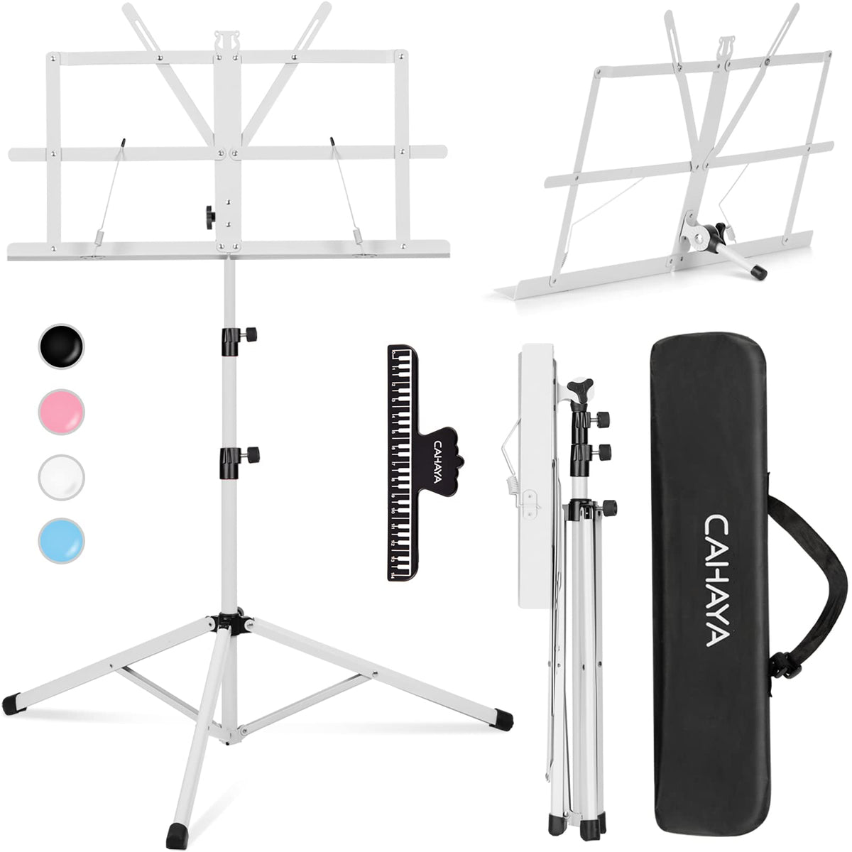 Cahaya Sheet Music Stand Folding Portable & Tabletop Music Stand With Carrying Bag For Books Notes Laptop Tablet White Cy0204