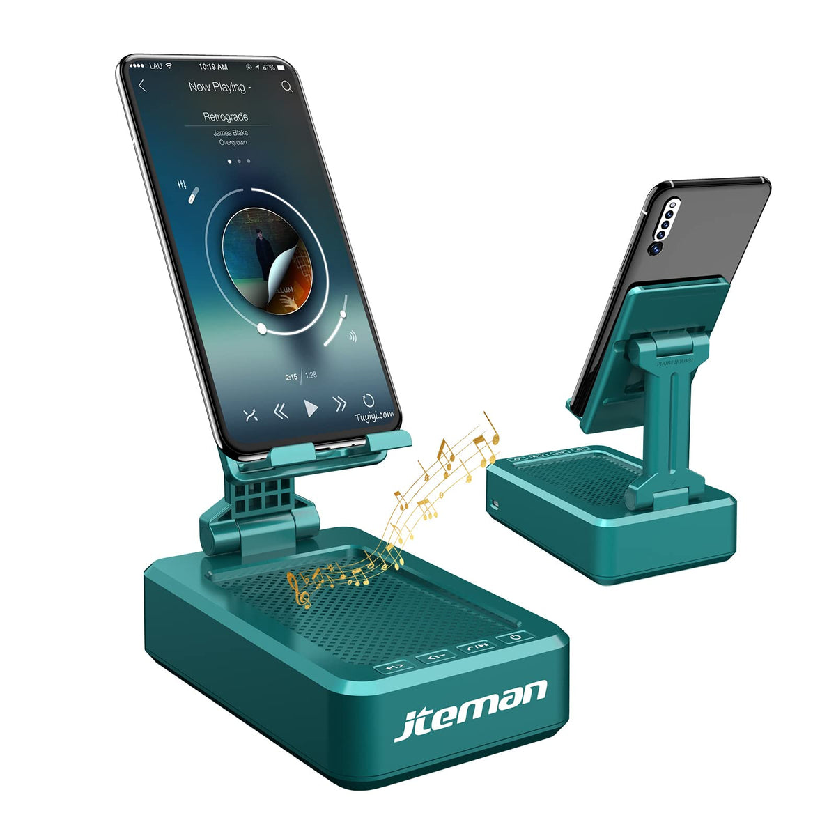 Jteman Cell Phone Stand With Wireless Bluetooth Speakers,Angle Adjustable Strong Pedestal Phone Stand For Desk,Hd Sound And Bass