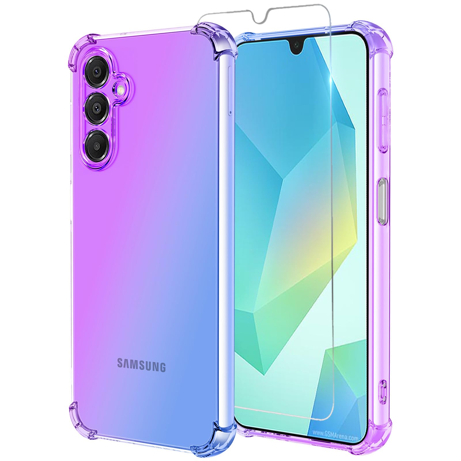 Osophter for Galaxy A16 5G Case: Women Girls with Screen Protector Reinforced Corners TPU Shock-Absorption Flexible Gradient Col