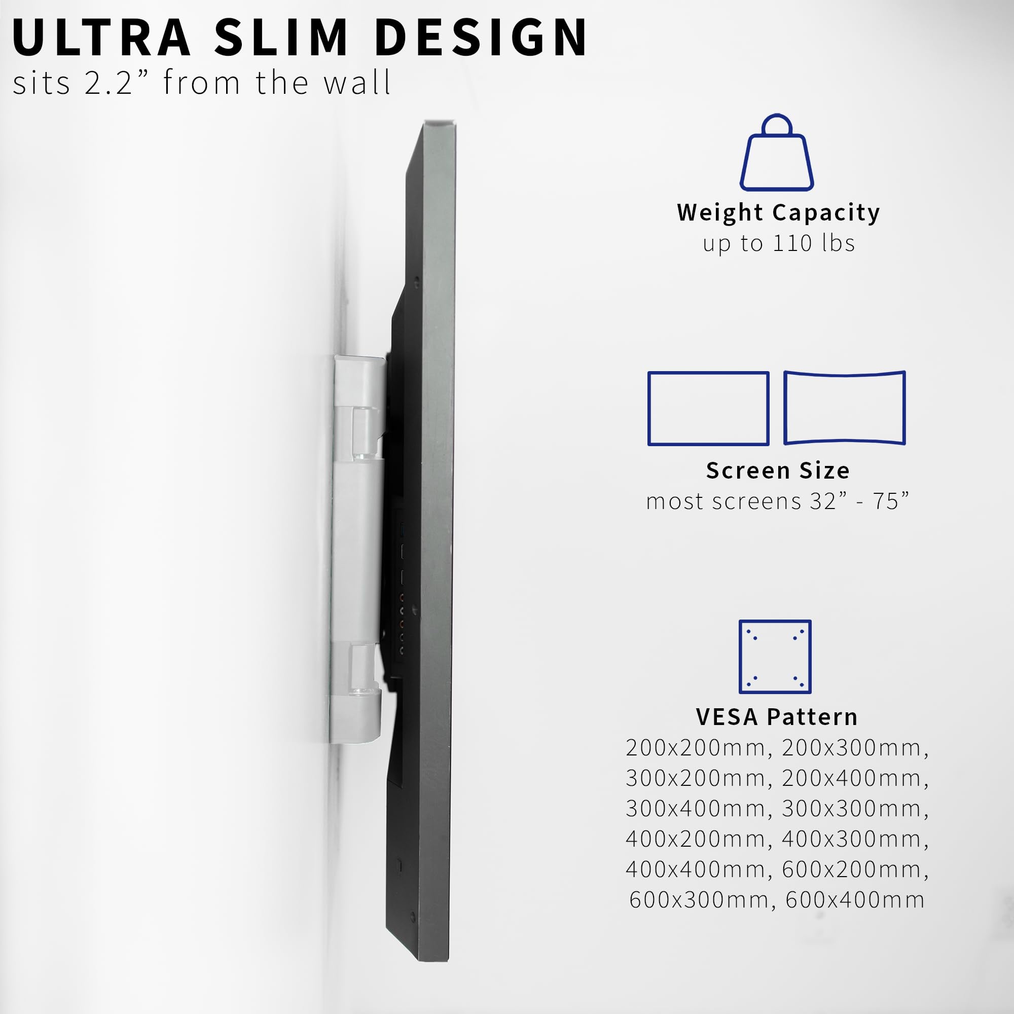 VIVO Steel Low Profile Electric TV Wall Mount for 32 to 75 inch LCD LED Plasma Screens, Motorized Swing TV Bracket with 90 Degree Swivel, White, MOUNT E WM075W