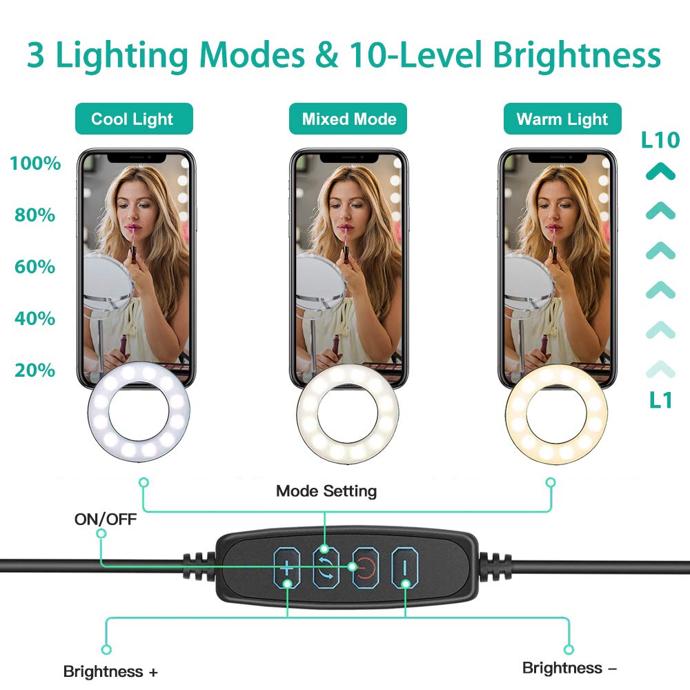 Nexigo 3.5 Inch Dual Selfie Ring Light With Moible Phone & Webcam Holder, 3 Light Modes, 10 Brightness Levels, Led Ringlight With Tripod Stand, For Live Streaming Makeup Video Conference