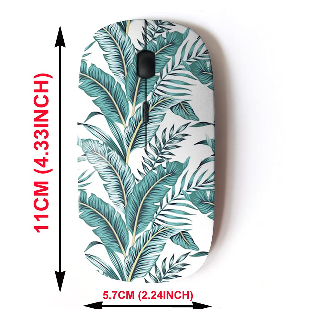 2.4G Wireless Mouse With Cute Pattern Design For All Laptops And Desktops With Nano Receiver   Tropical Banana Green Leaves