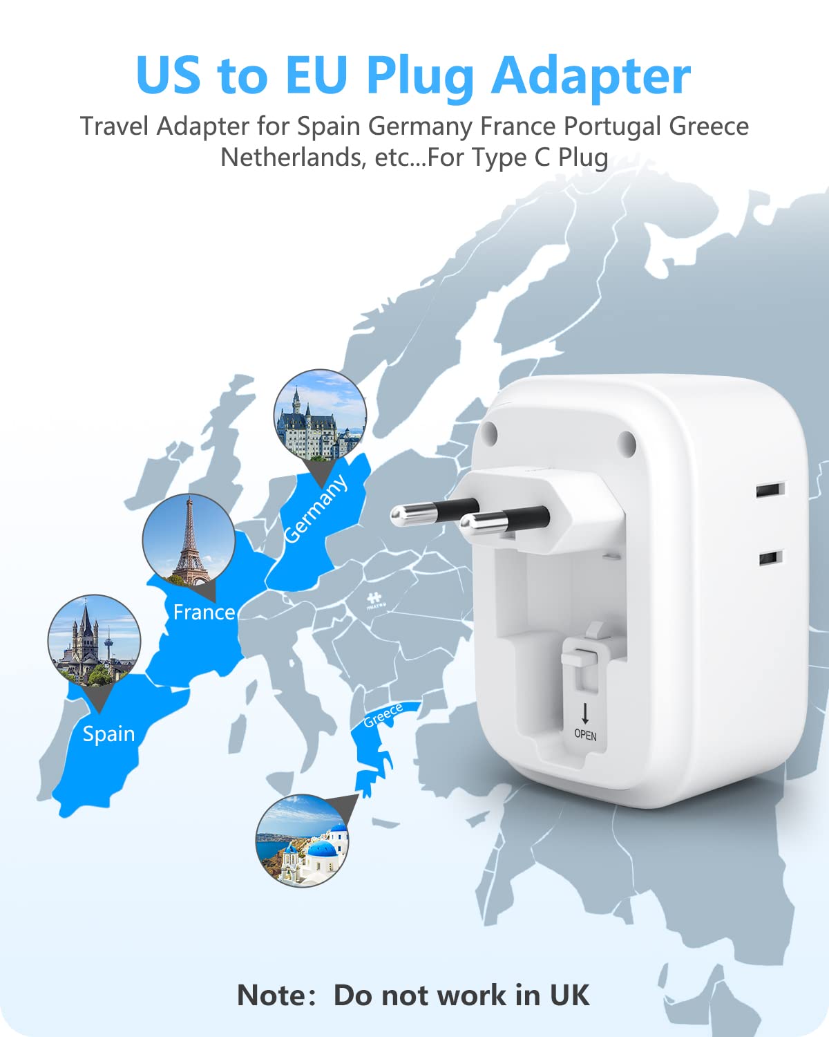 European Travel Plug Adapter, Lencent International Type C Foldable Power Plug With 4 Outlets, Usb C Charger Adaptor, Us To Most