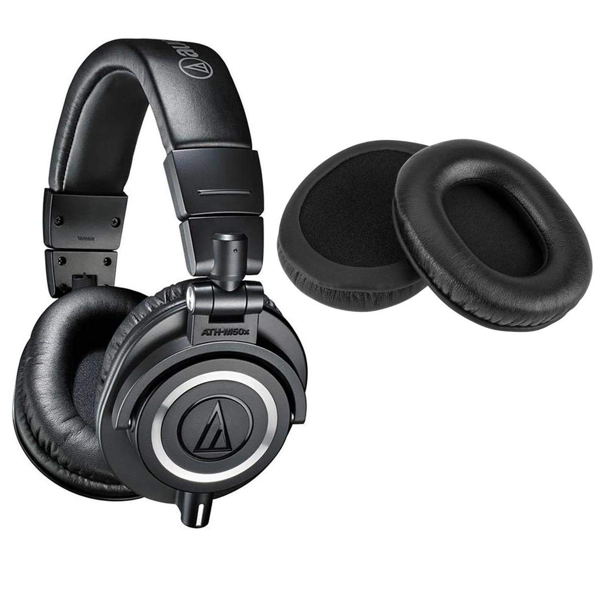 Audio-Technica ATH-M50x Professional Monitor Headphones, Black - with with H&A Genuine Sheepskin Leather Earpads