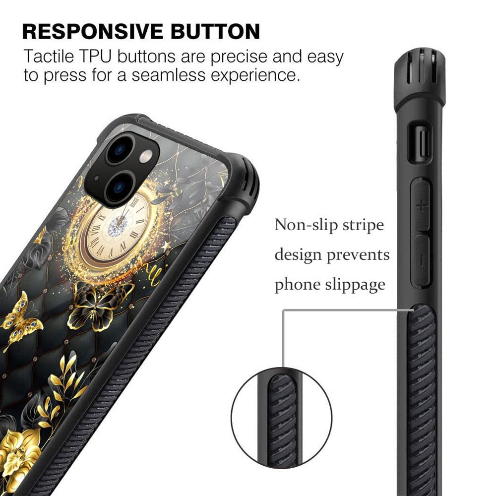 Zhegailian Case Compatible With Iphone 13,Clock Butterfly Case For Iphone 13 For Girls Women,Pattern Design Anti Scratch Organic