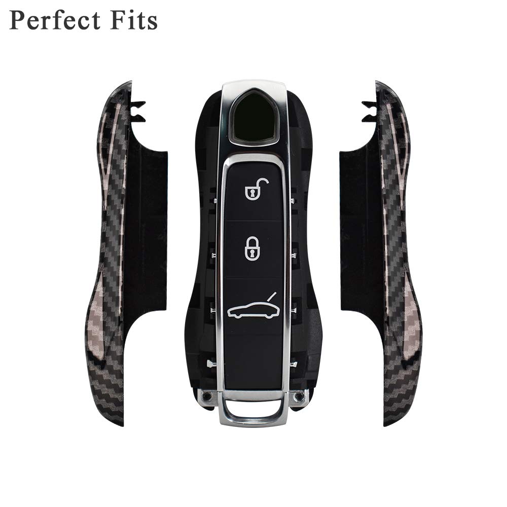Sanrily Carbon Fiber Texture Key Fob Replacement Cover For Porsche Cayenne 911 Taycan Panamera 2020 Keyless Entry Remote Key Cas