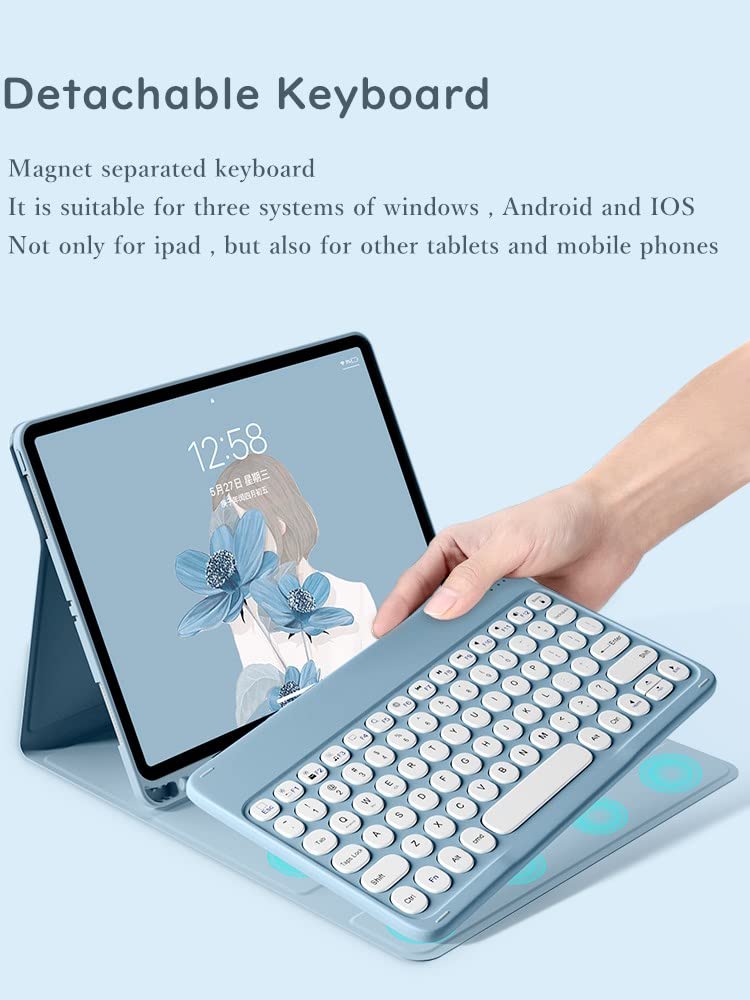 Henghui Keyboard Mouse For Galaxy Tab S9 Fe 10.9 Inch/Tab S9 11 / Tab S8 11 / Tab S7 11 Keyboard Case With Mouse Cute Round Key