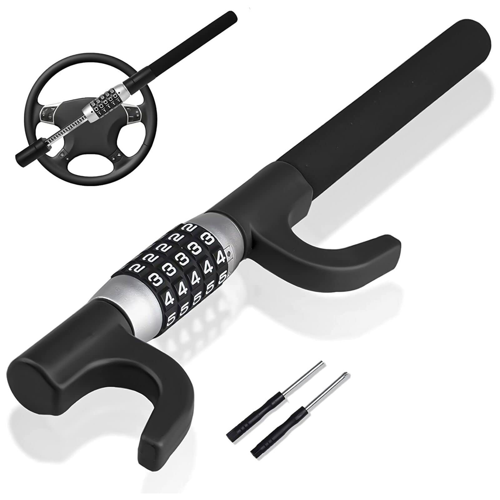 Yufanya Steering Wheel Lock,Heavy Duty Keyless Password Anti Theft Car Device,Retractable Double Hook Secruity Lock Theft Preven