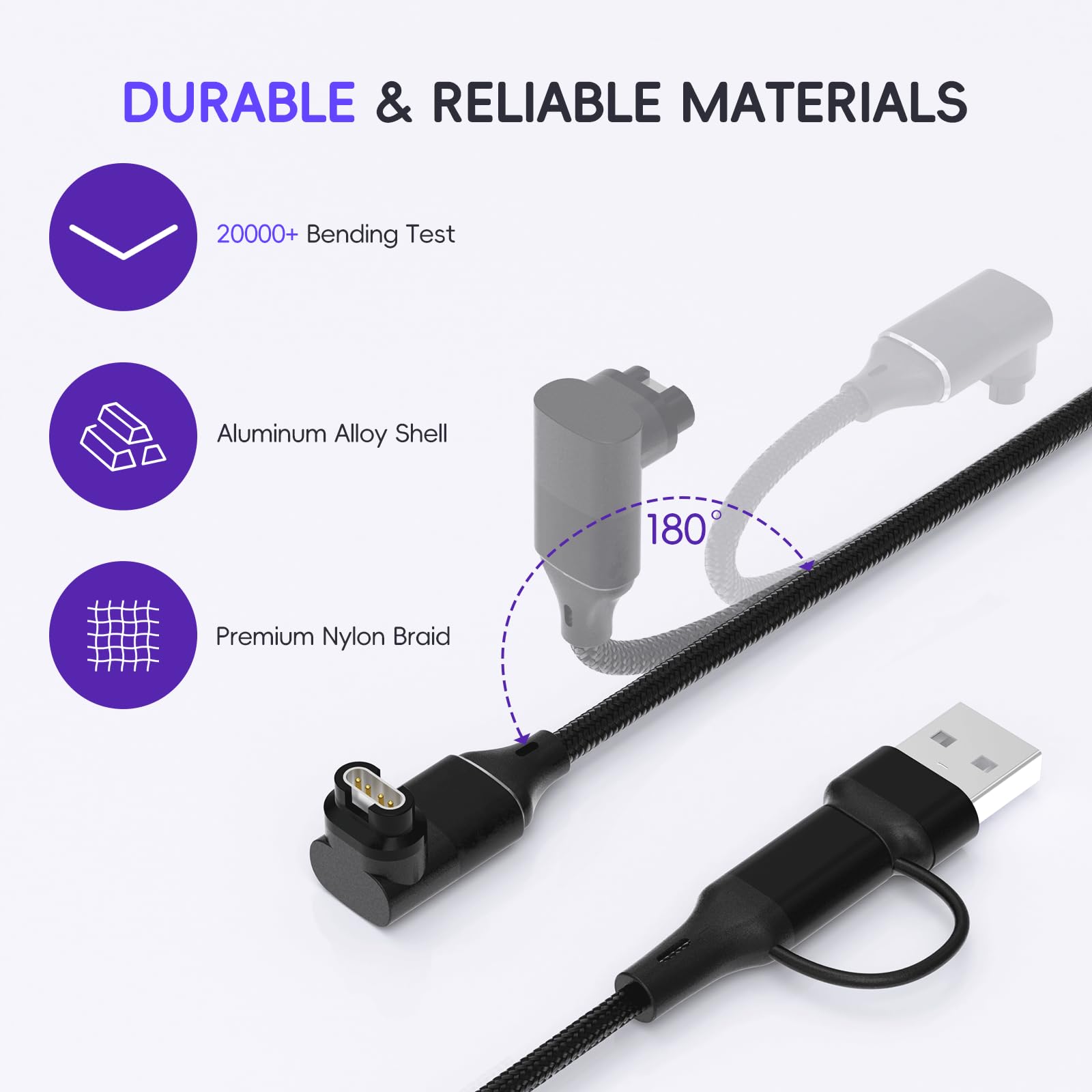 Aorle 2-In-1 Charger Cable For Garmin Watch, 2 Pack 3.3Ft 90 Degree Charging Power Cord For Fenix 8/7/6 E/X/S, Vivoactive, Insti