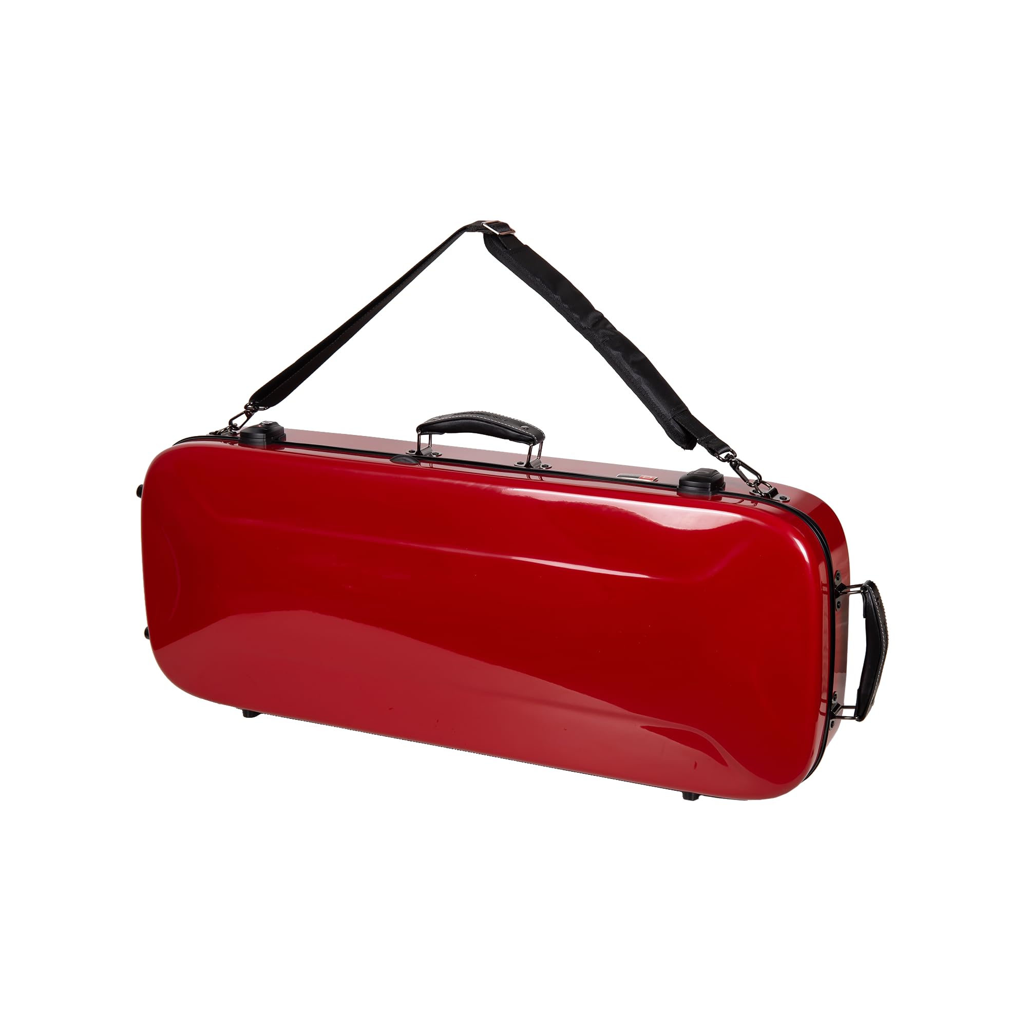 Crossrock Fiberglass Mandolin Case - Oblong For F-Style (Fits Gibson F5) | Red Gloss Finish, Forest Green Velvet, Tsa Lock, Hygr