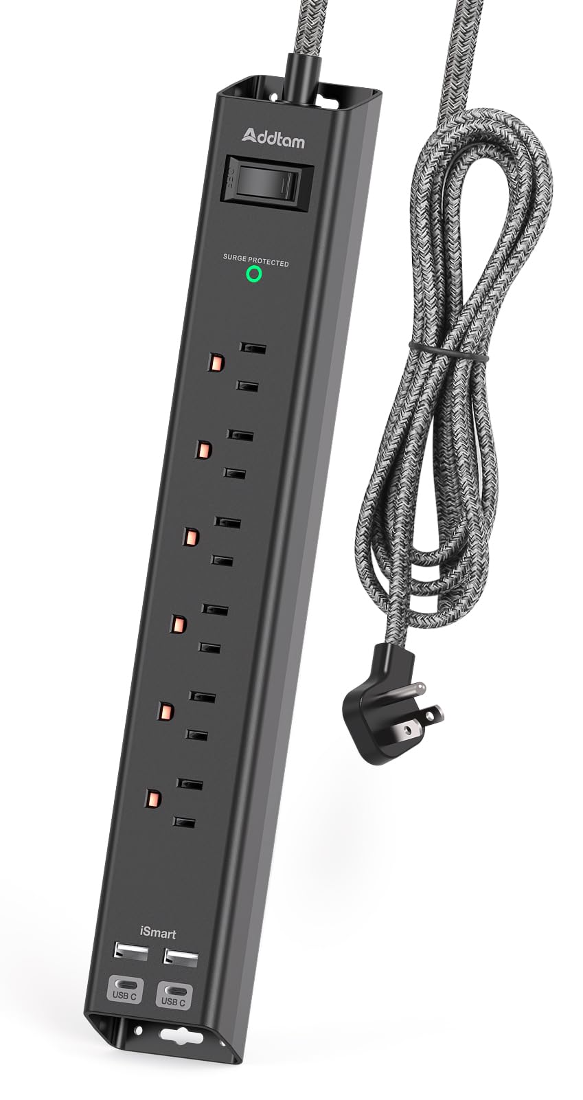 Surge Protector Power Strip   Extension Cord With 6 Ac Outlets 4 Usb (2 Usb C Ports), Flat Plug With Overload Surge Protection,