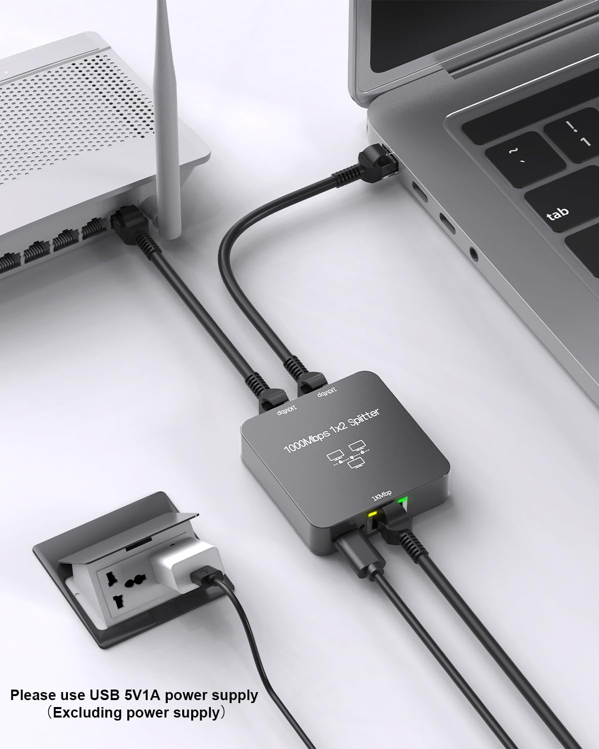 Sheiaier Ethernet Splitter 1 To 2 Out With Cat 6 Ethernet Cable, 1000Mbps High Speed, Rj45 Splitter, Gigabit Internet Splitter C