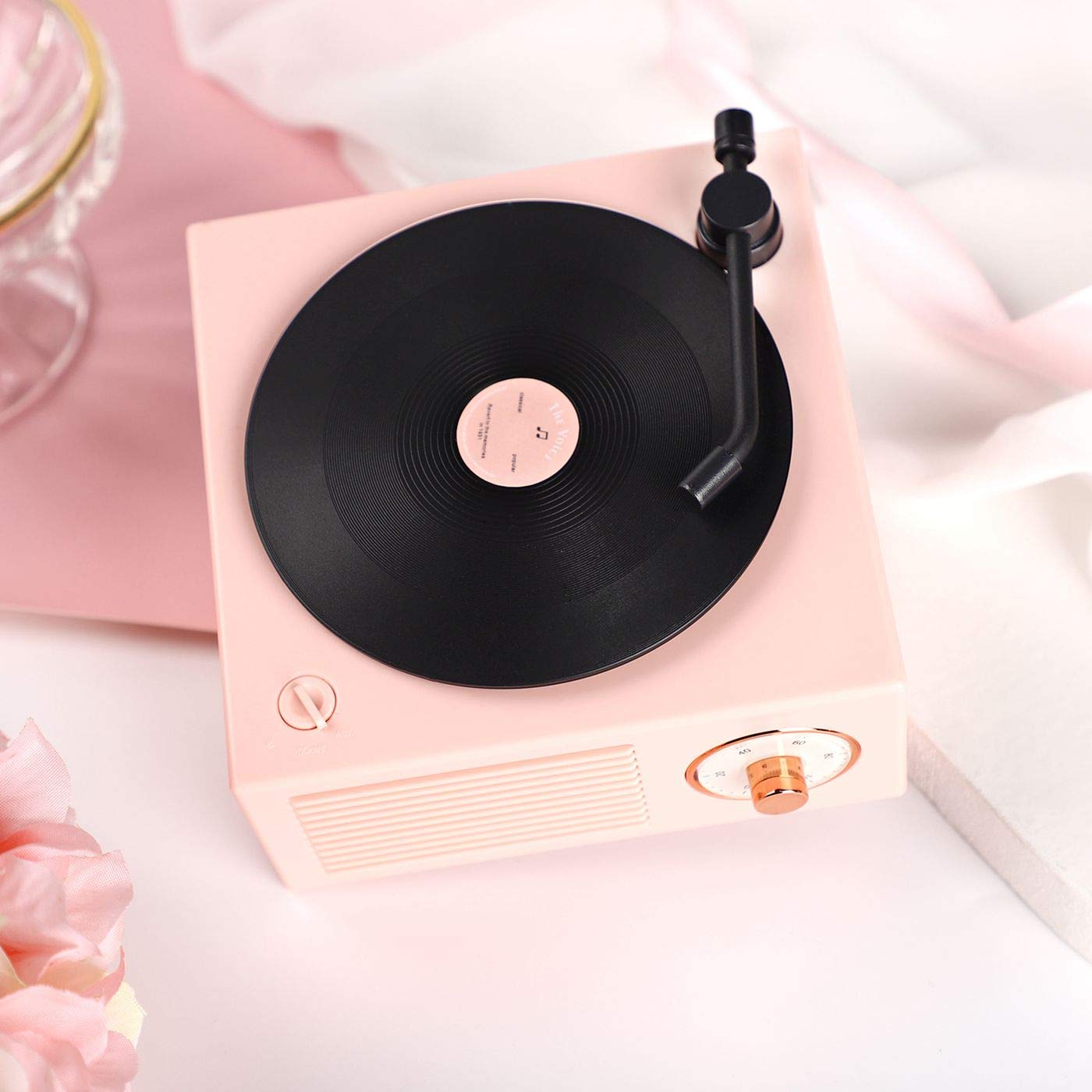 Old Fashioned Classic Style Bluetooth Speaker Cute Pink Look Creative Vinyl Record Player Gift For Girls Bass Enhancement Loud V