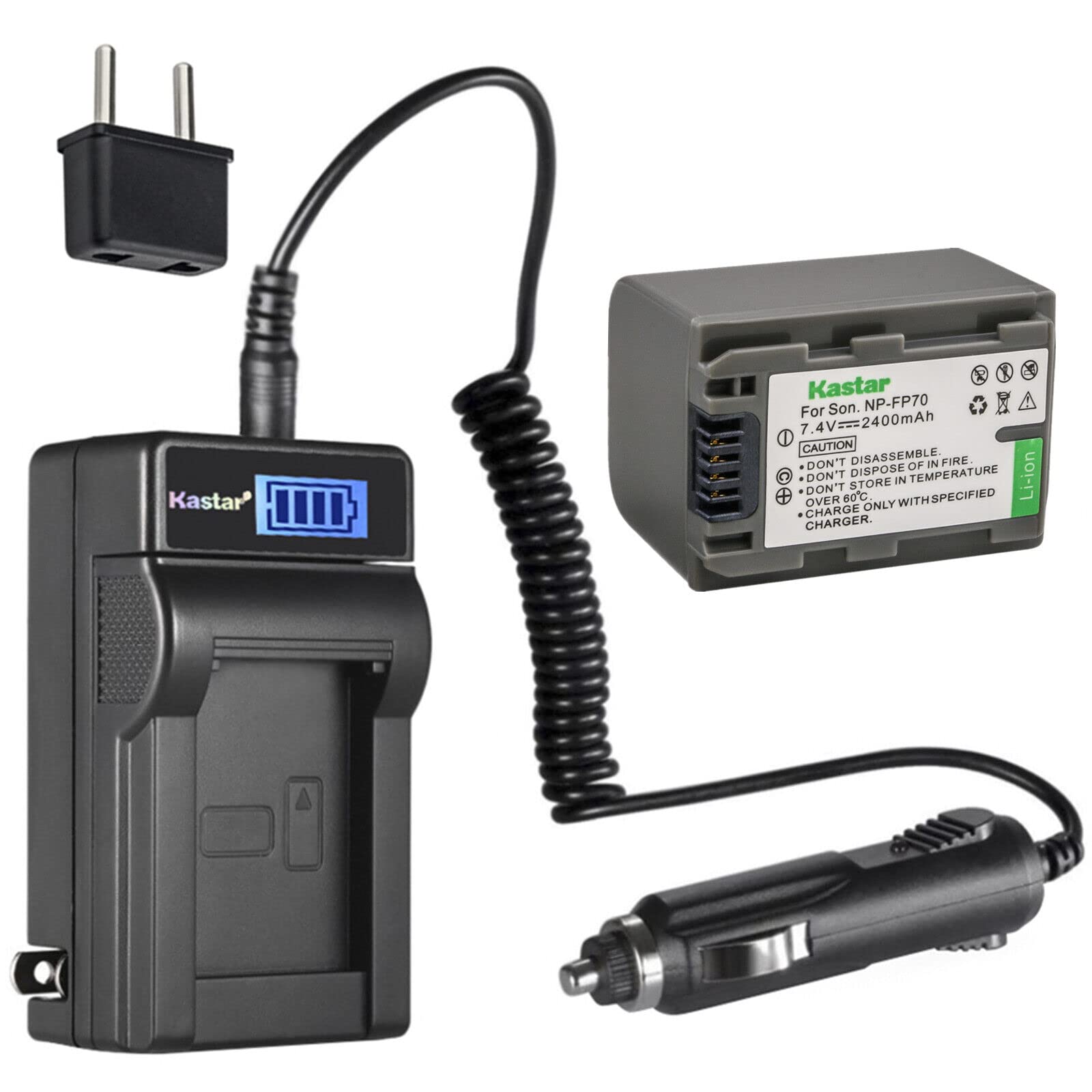 Kastar 1-Pack NP-FP70 / NP-FP71 Battery and LCD AC Charger Compatible with Sony DCR-HC94, DCR-HC96, DCR-SR30, DCR-SR40, DCR-SR50