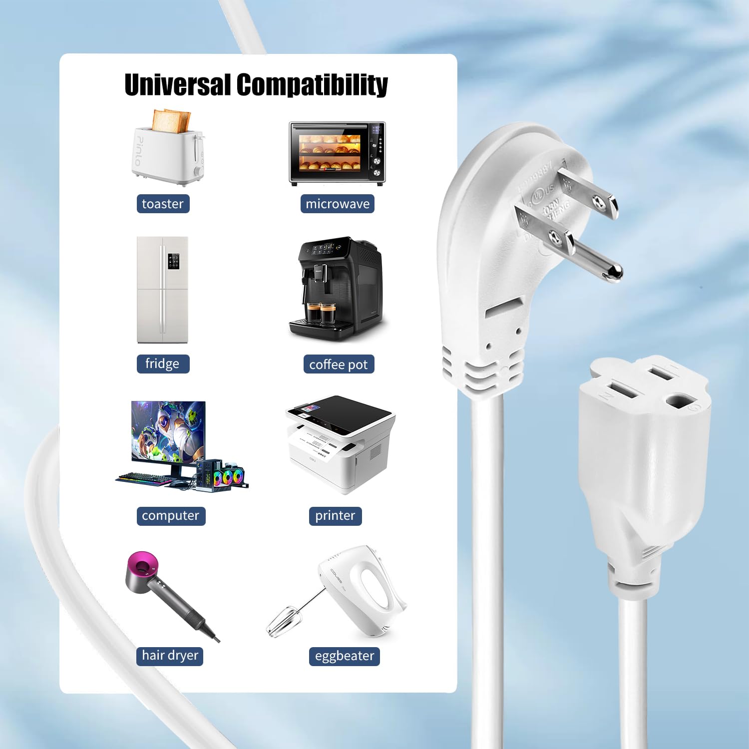 1875W Short Extension Cord,15A 14Awg Low Profile Flat Plug Heavy Duty Extension Cord Outlet Saver 3 Prong Grounded Power Extensi