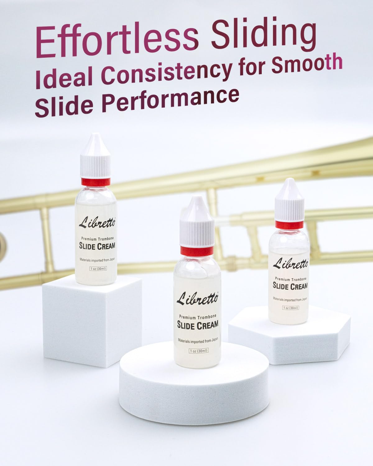 Libretto Trombone Slide Cream, Set Of 2, Long Lasting Lubricant, Smooth, Odorless, Safety Cap, Special Blended Synthetic Formula
